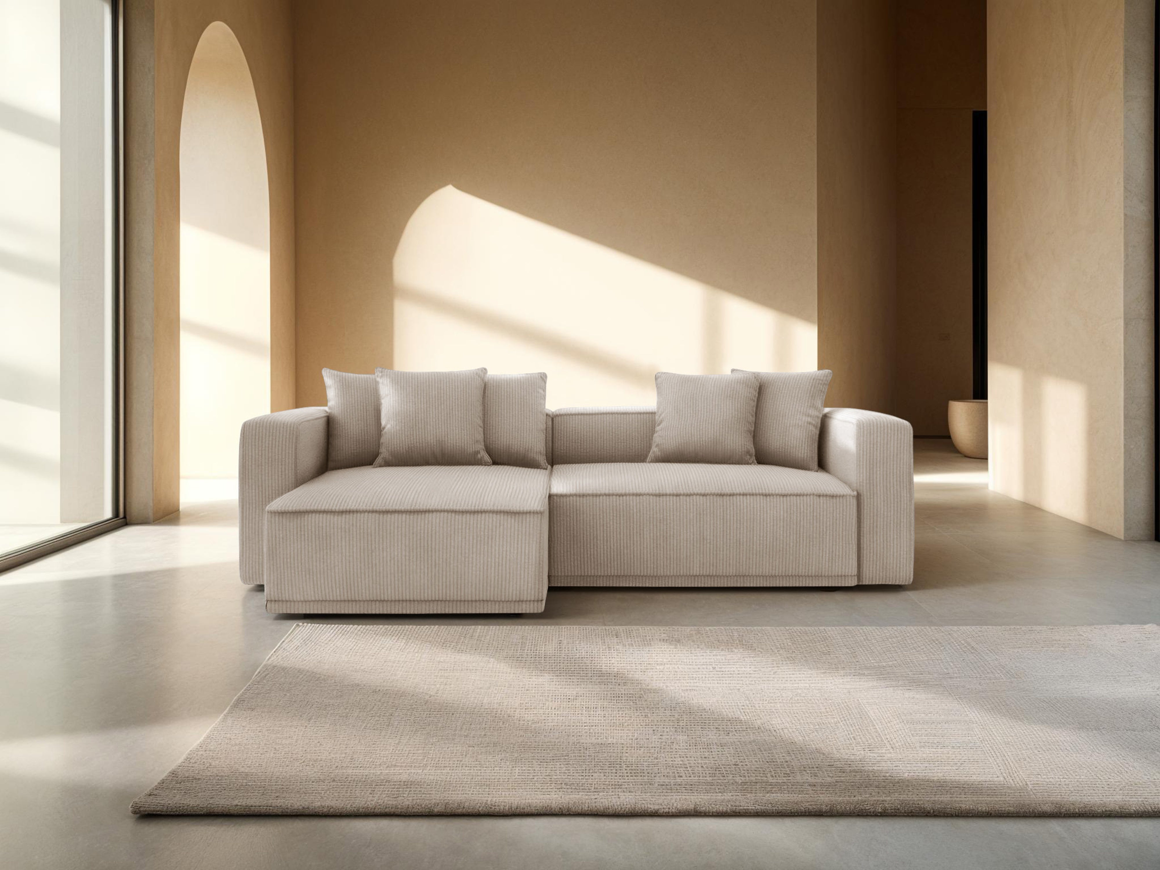 Links hoekkanaal met slaapfunctie RIBES beige corduroy