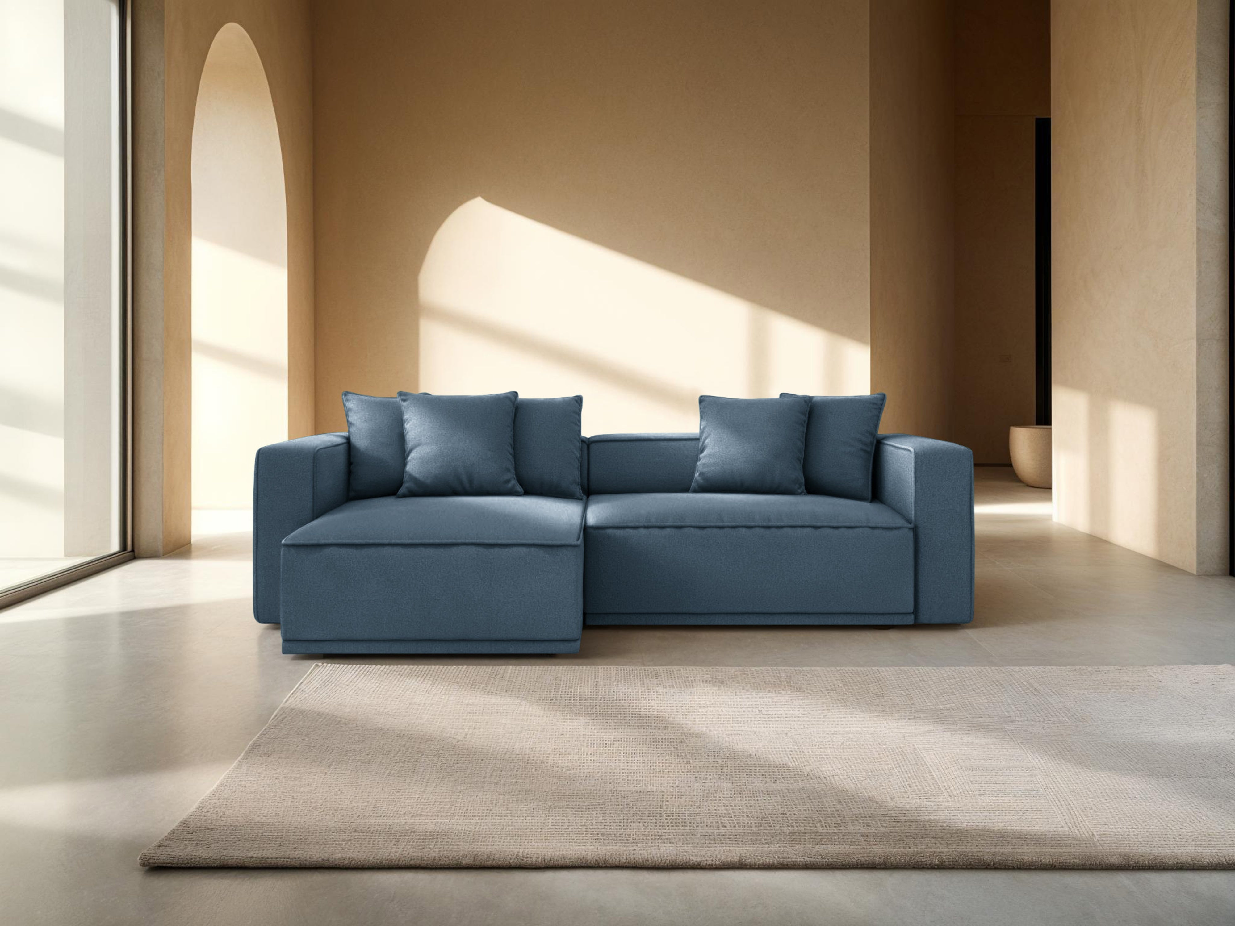 Linkerhoekbank met slaapfunctie RIBES denimblauw chenille