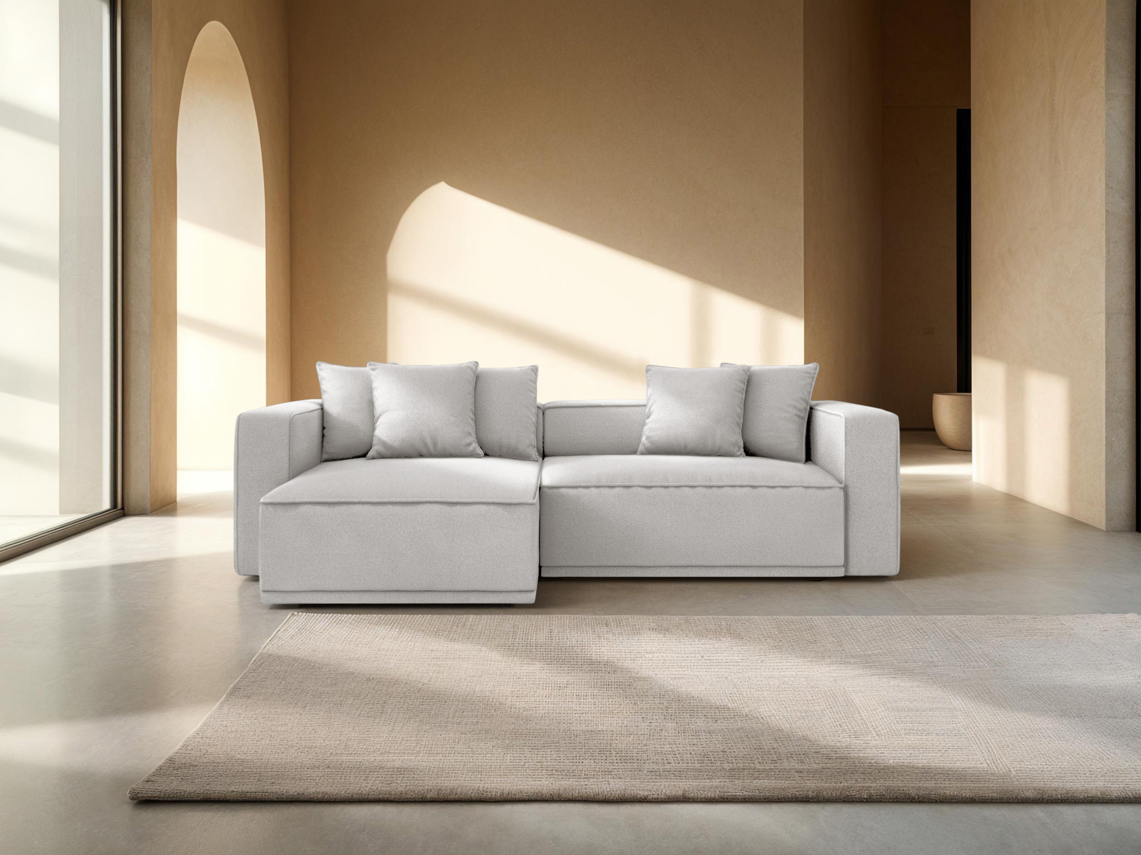 Linkerhoekbank met slaapfunctie RIBES zilver chenille