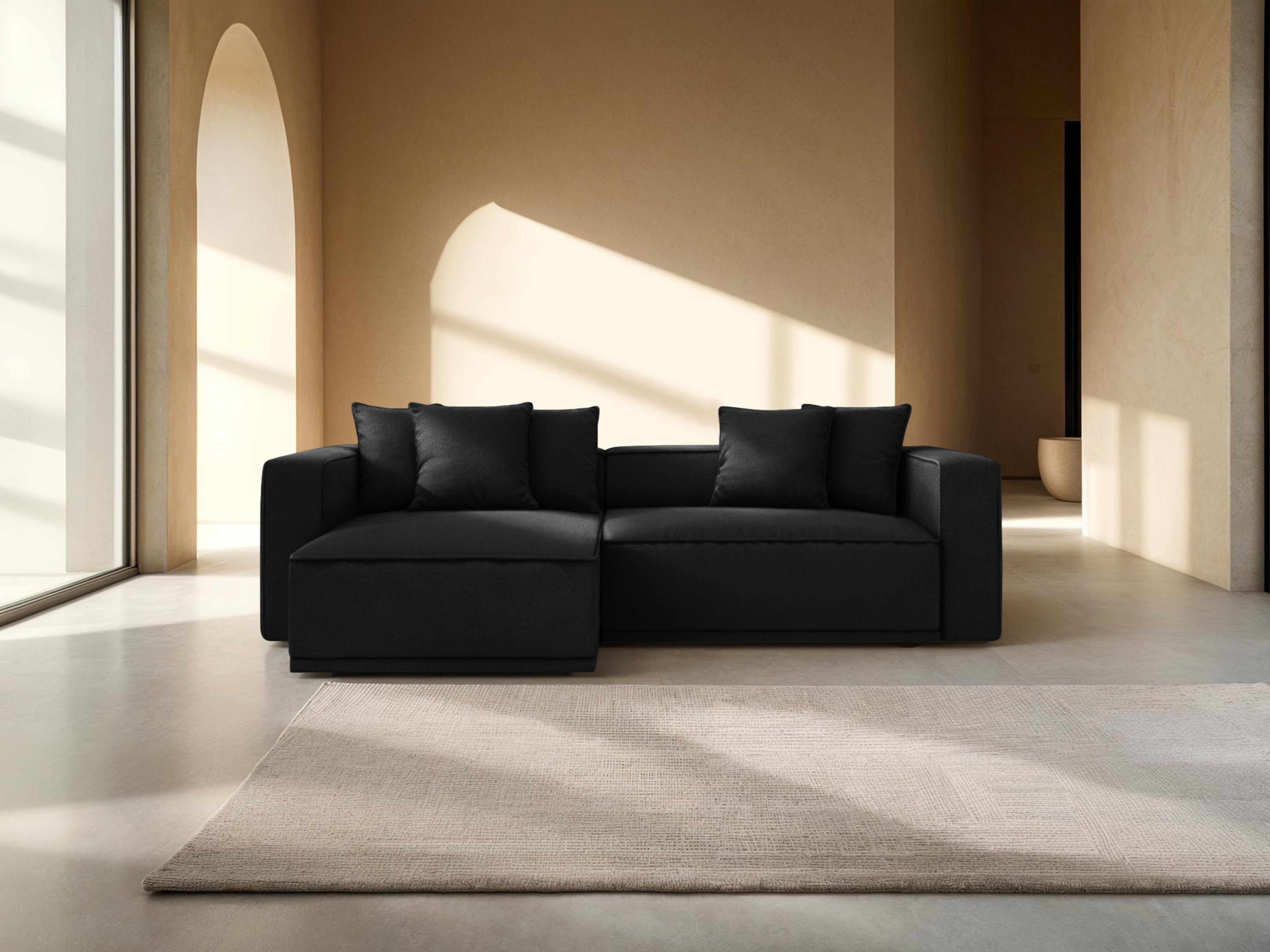 Linkerhoekbank met slaapfunctie RIBES zwart chenille