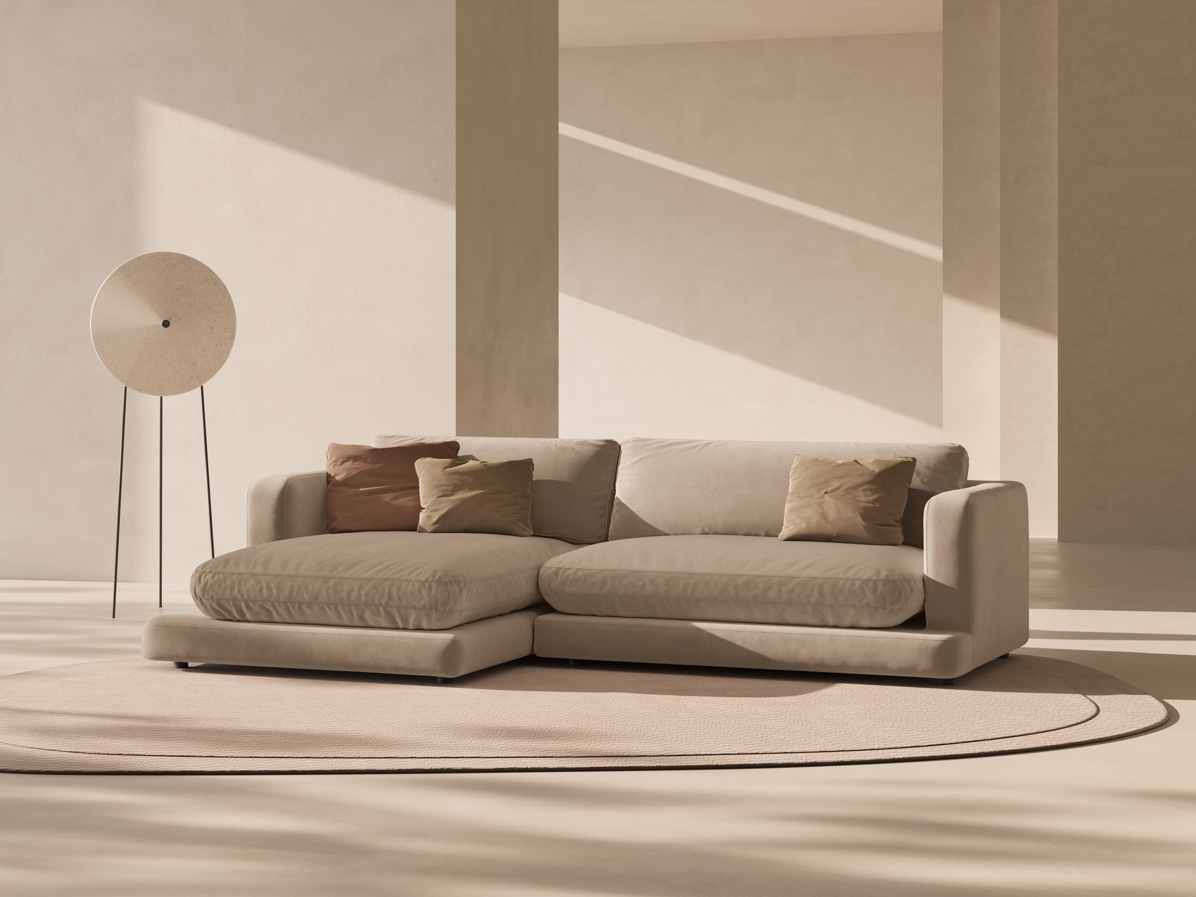 Fluwelen linkerhoekbank DAPHNE beige