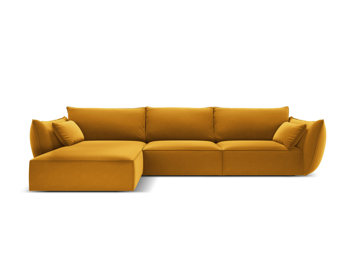 Fluwelen hoekbank links 4-persoons VANDA mosterdkleur