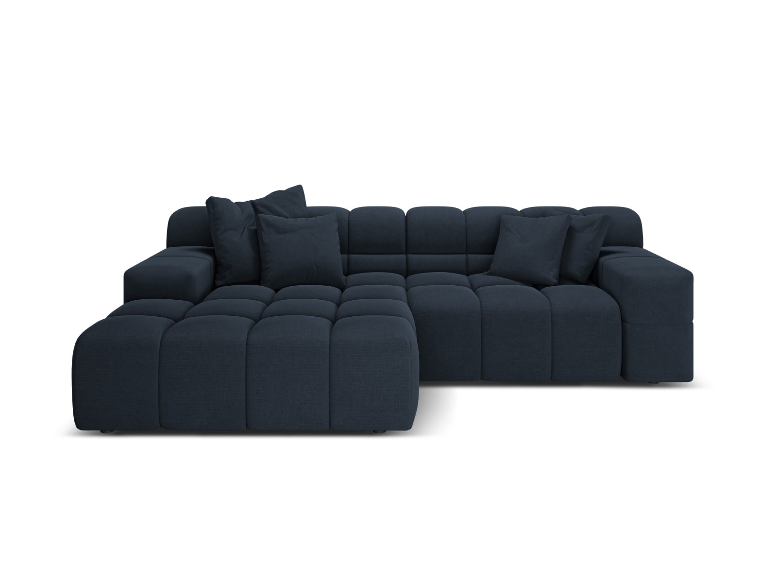 Left-facing 2-seater corner sofa AGAVE in navy chenille