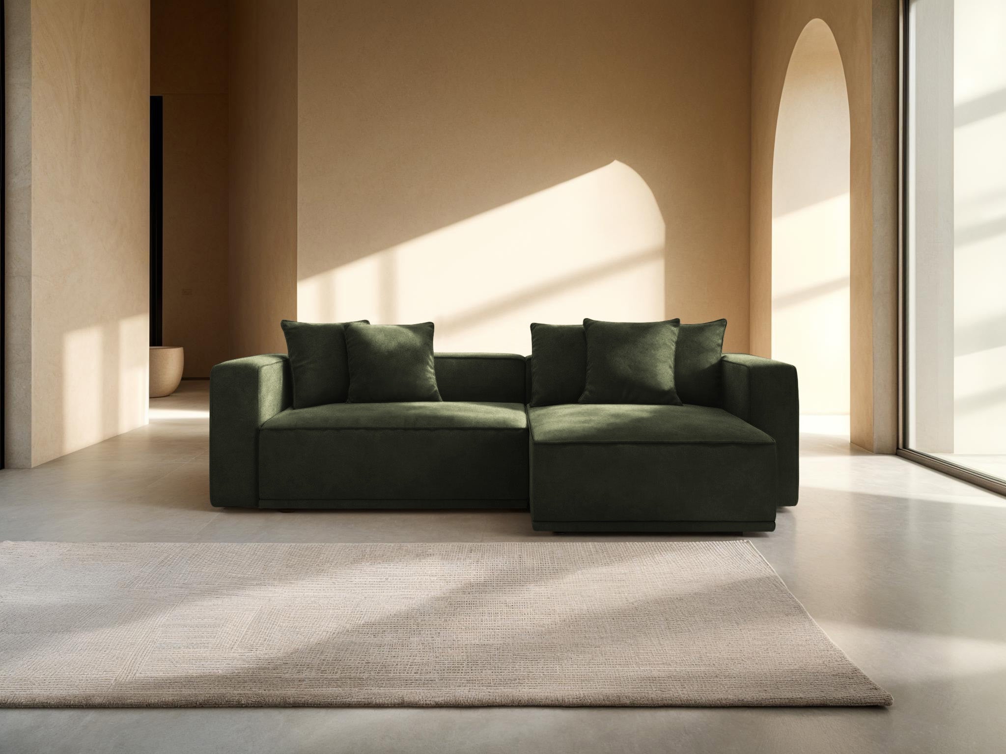 Groene fluwelen rechtszijdige hoekbank met slaapfunctie RIBES