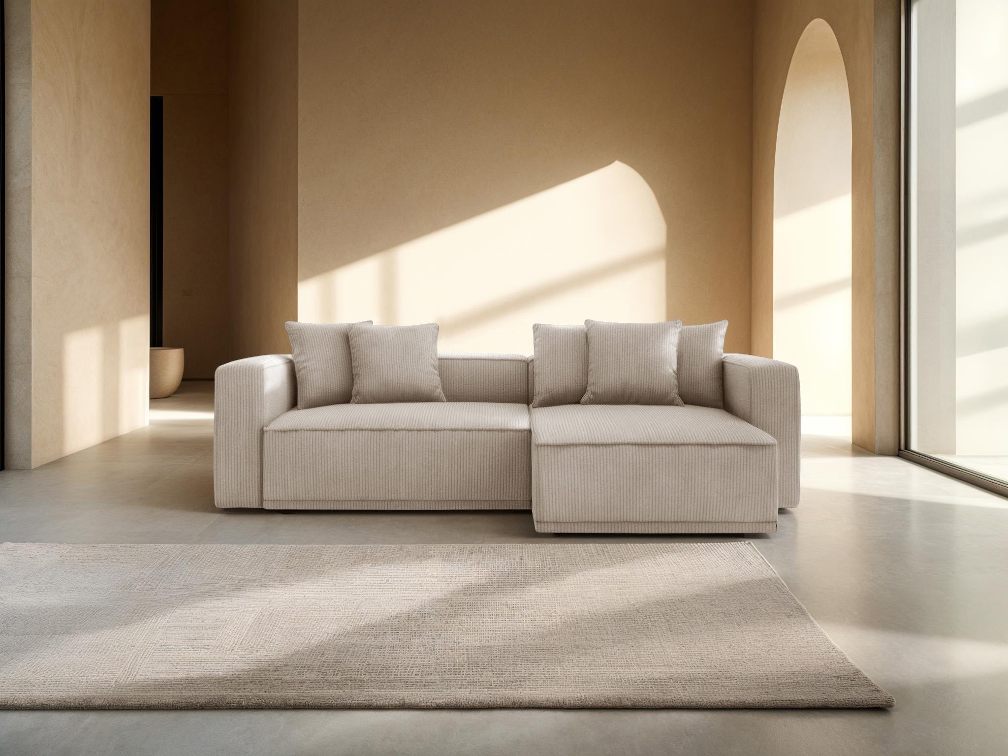 Rechthoekige bank met slaapfunctie RIBES beige corduroy