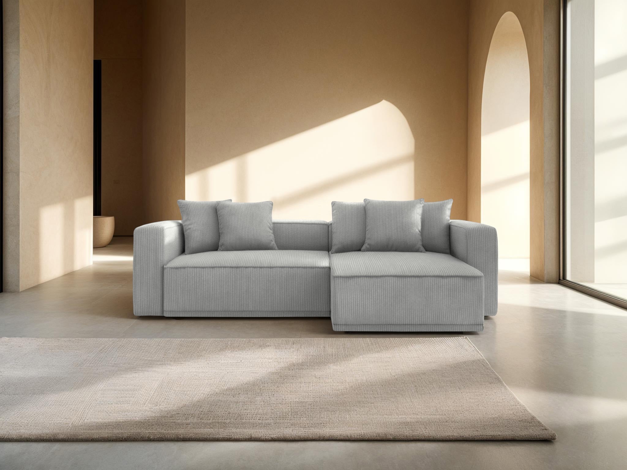 Rechthoekige bank met slaapfunctie RIBES grijs ribfluweel