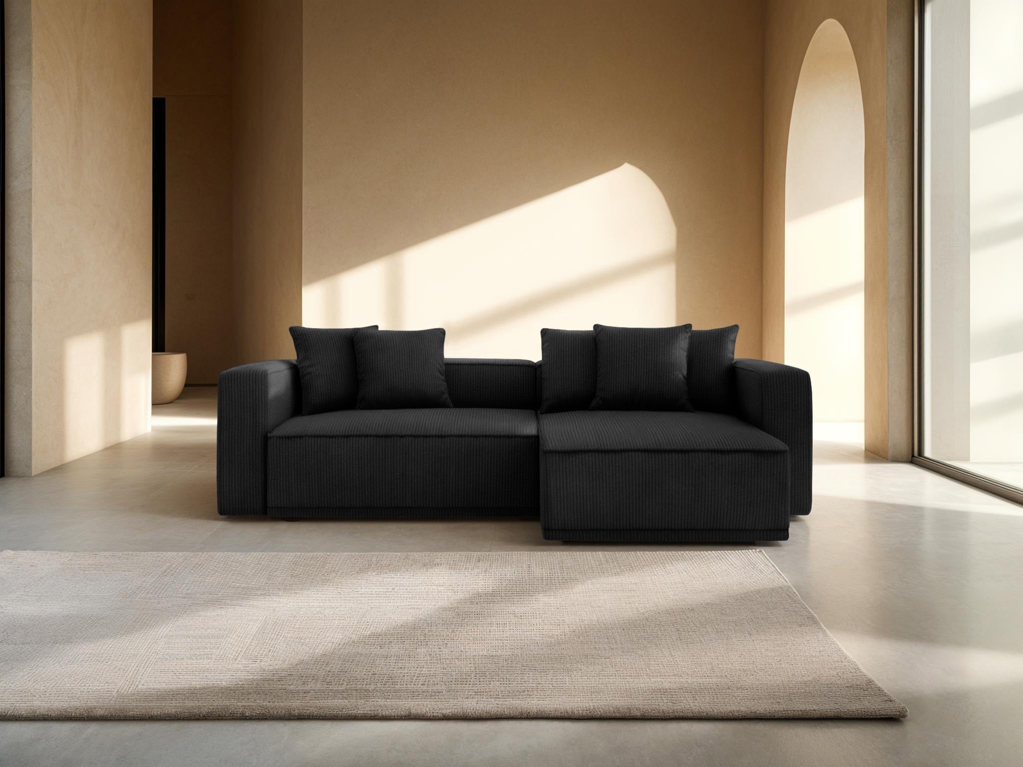 Rechthoekige bank met slaapfunctie RIBES zwart fluweel