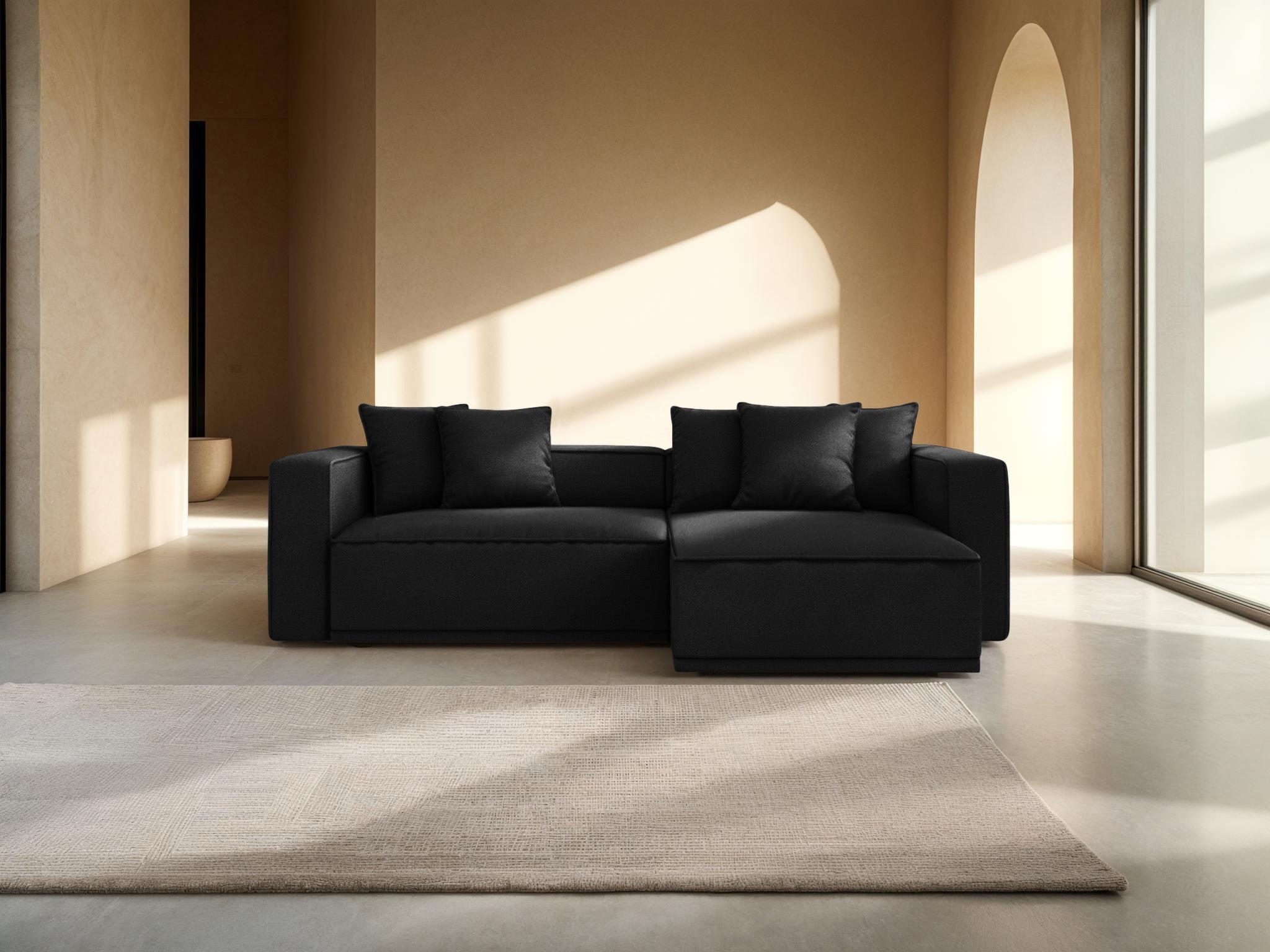 Rechthoekige bank met slaapfunctie RIBES zwart chenille