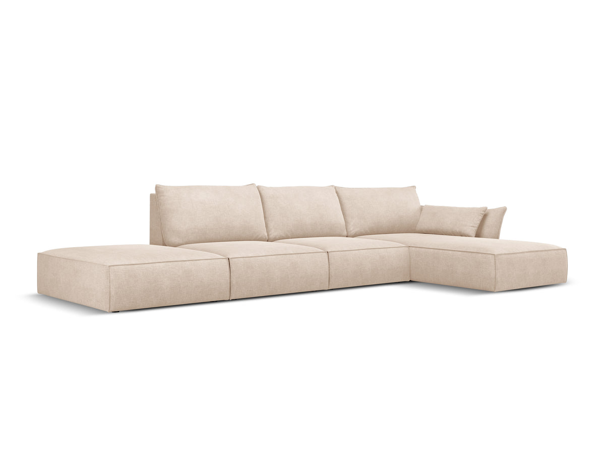 Beige open rechtse hoekbank in chenille stof VANDA