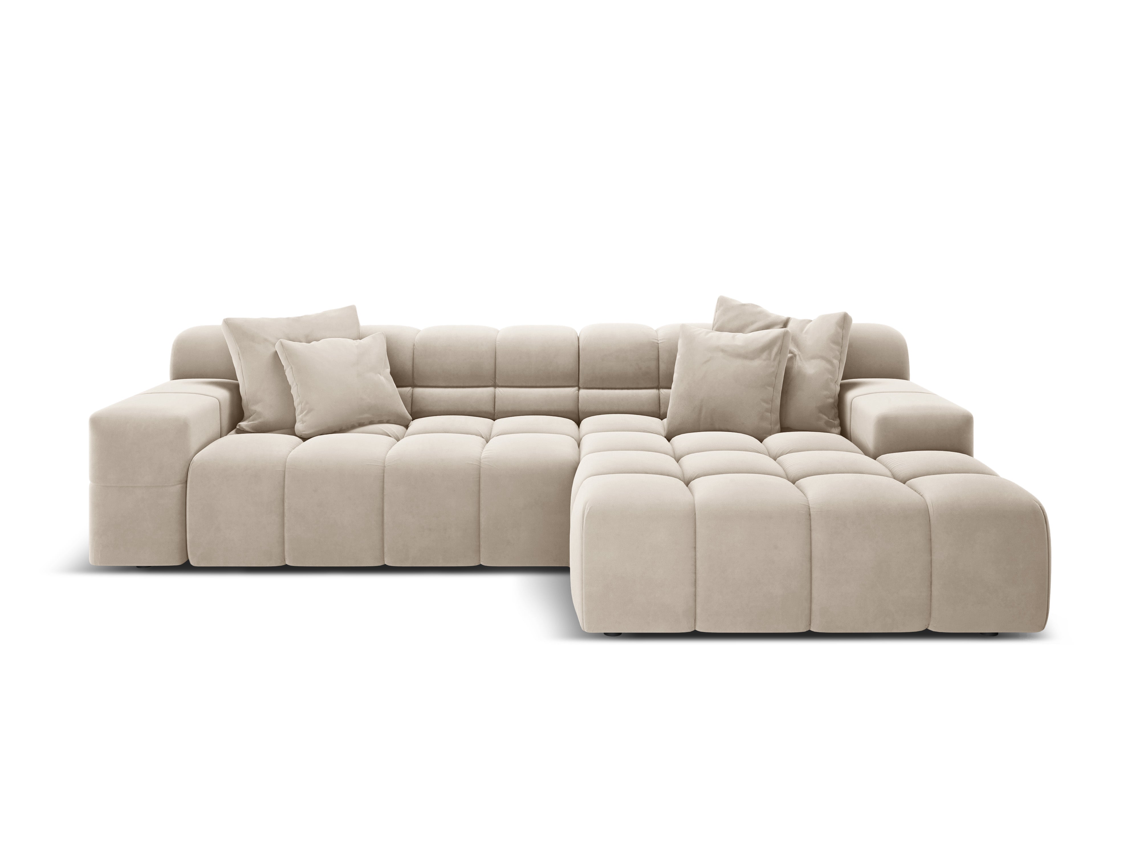 Samt-Ecksofa 3-Sitzer rechts AGAVE hellbeige