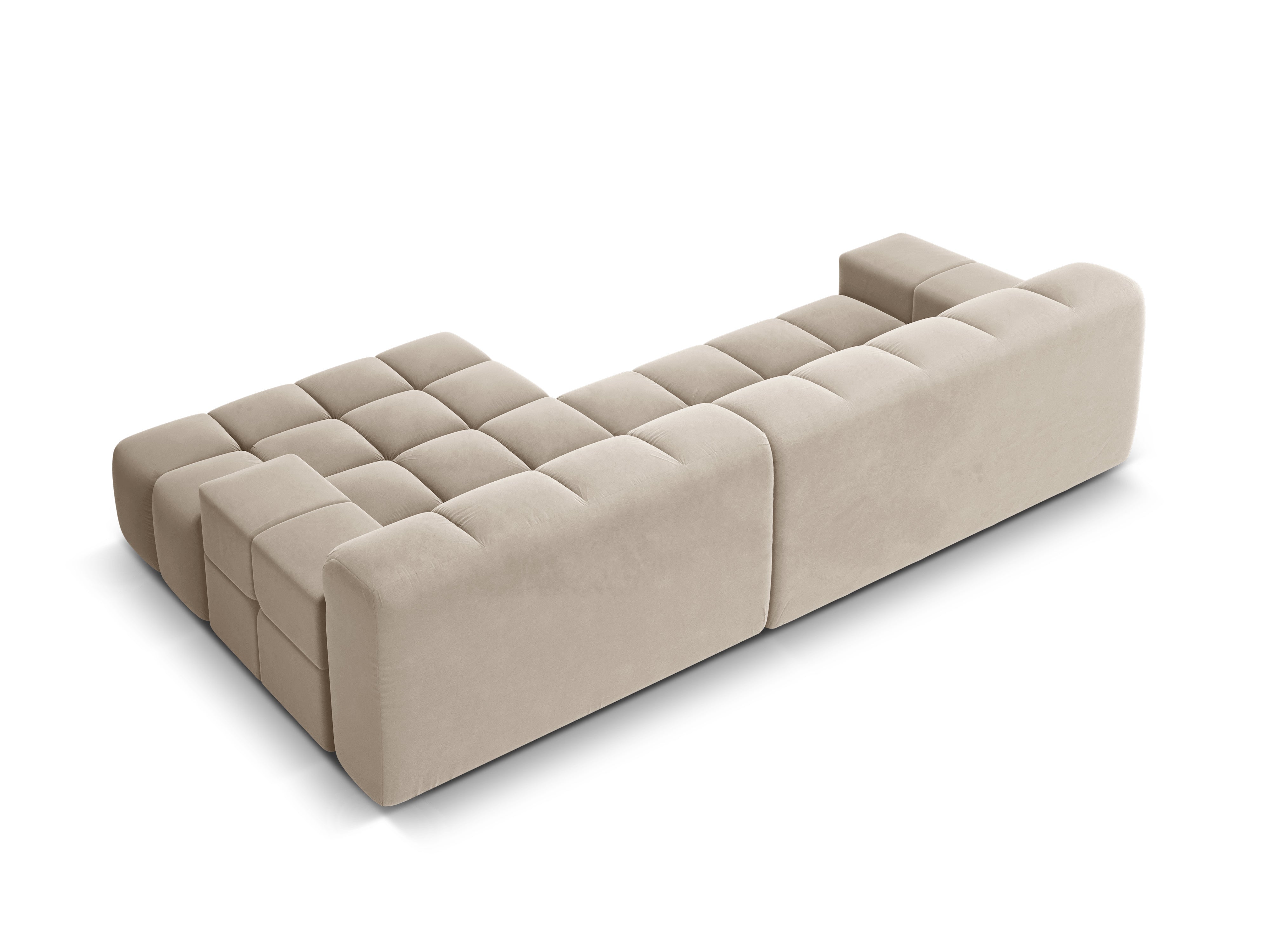 Samt-Ecksofa 3-Sitzer rechts AGAVE hellbeige
