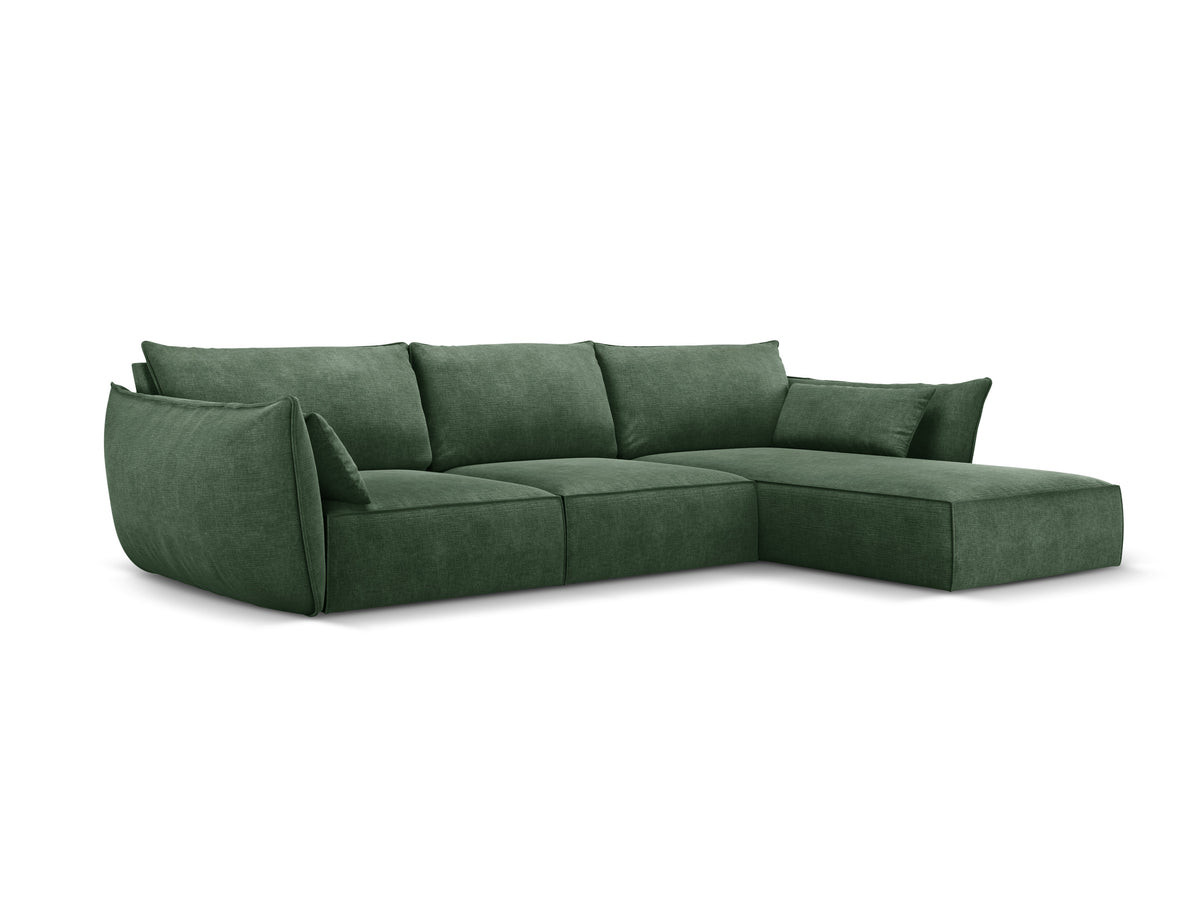 Rechthoekige bank in chenille stof, rechts, voor 4 personen, VANDA, flesgroen