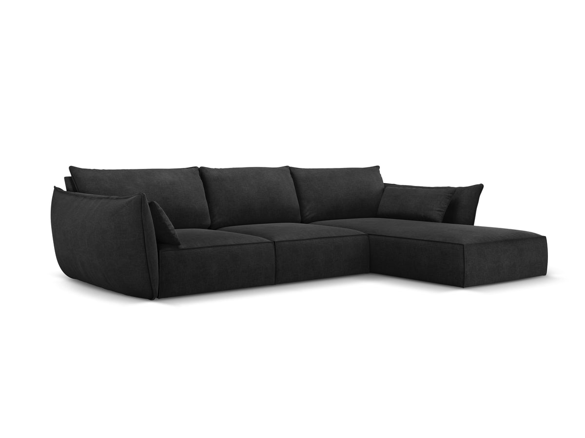 Rechthoekige bank in chenille stof, rechts, voor 4 personen, VANDA, zwart