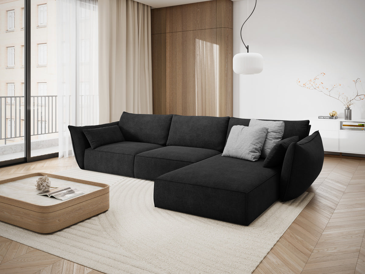 Rechthoekige bank in chenille stof, rechts, voor 4 personen, VANDA, zwart