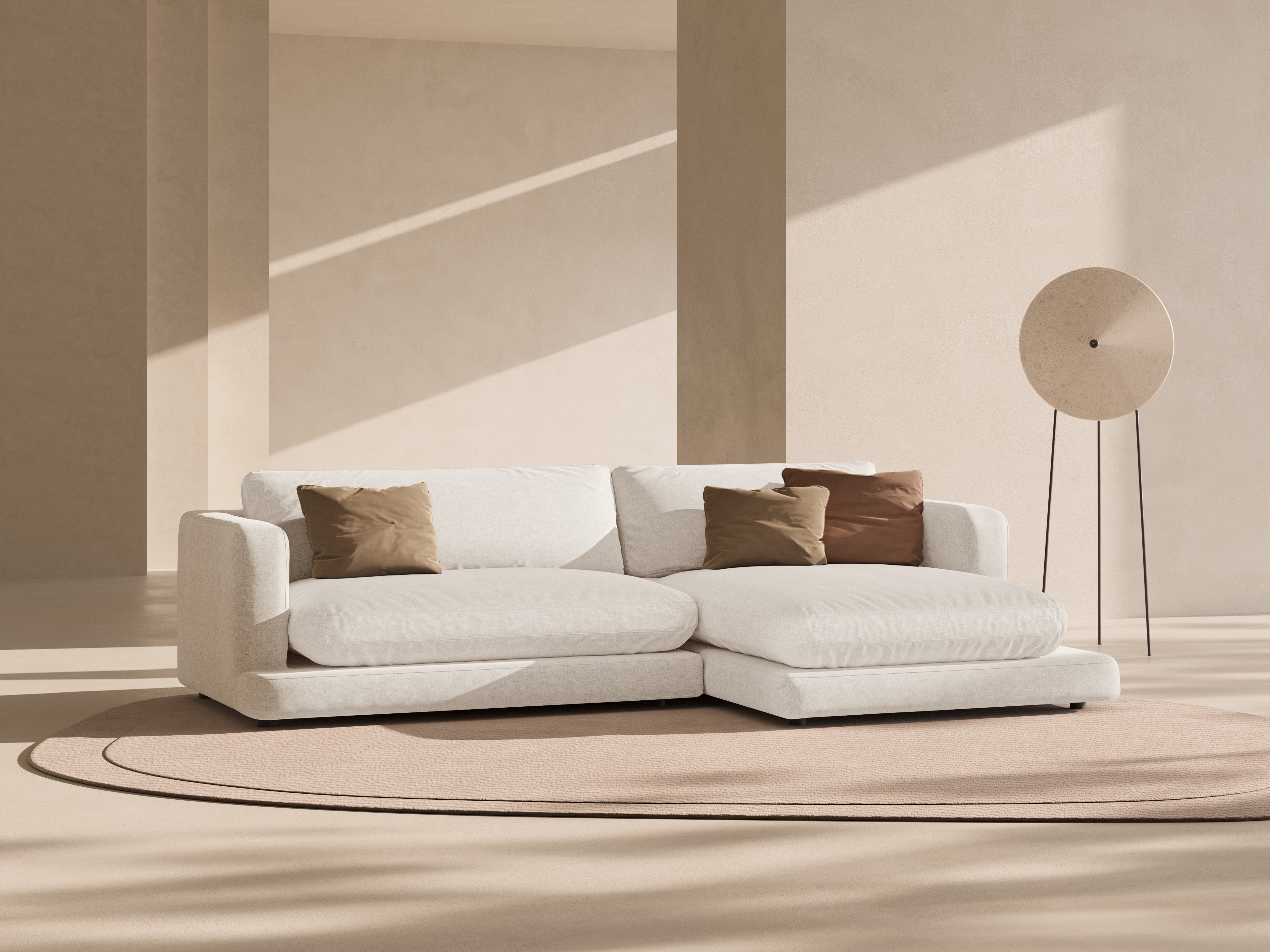 Rechthoekige hoekbank DAPHNE gebroken wit chenille