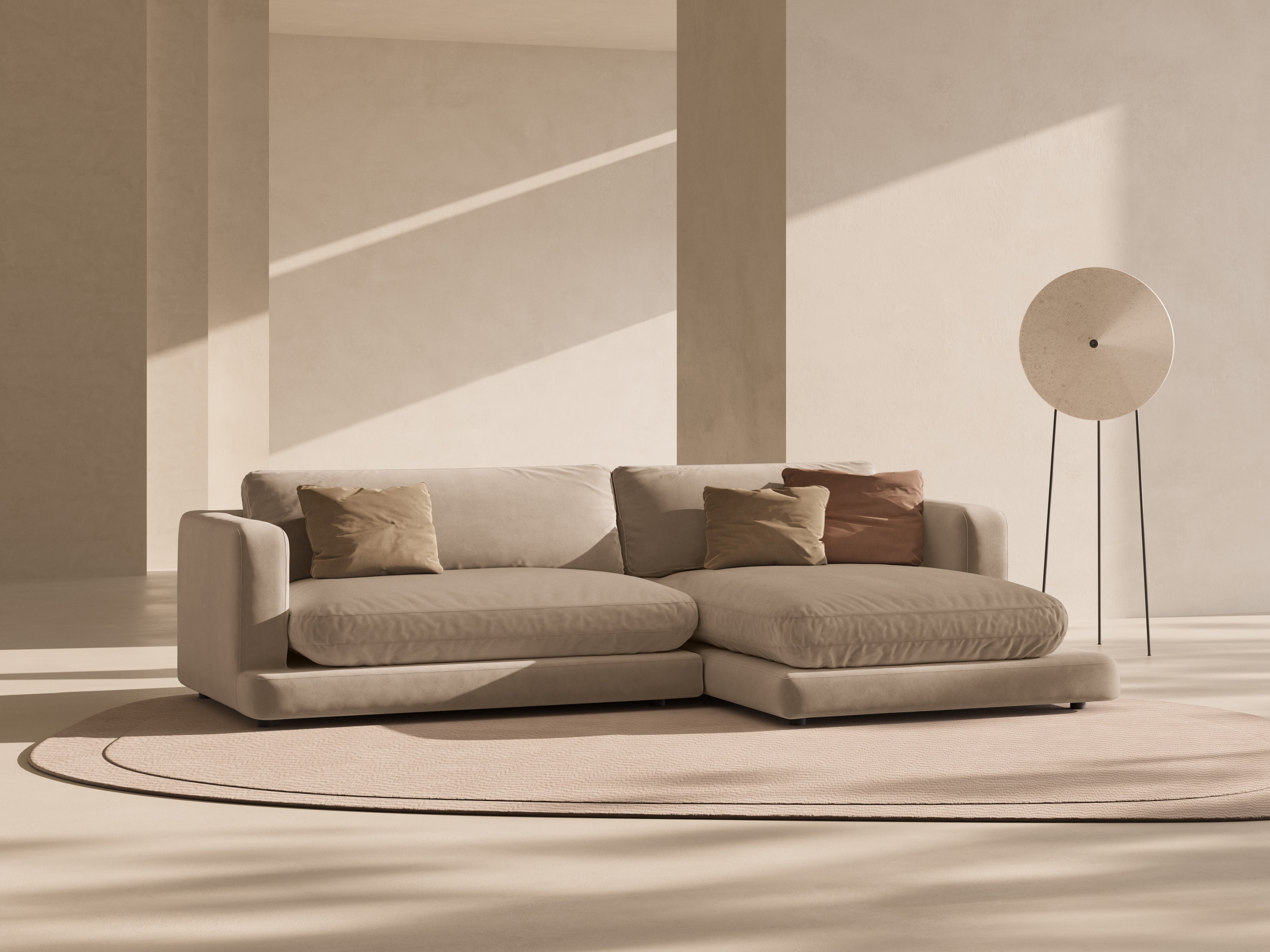 Right-facing velvet corner sofa DAPHNE beige