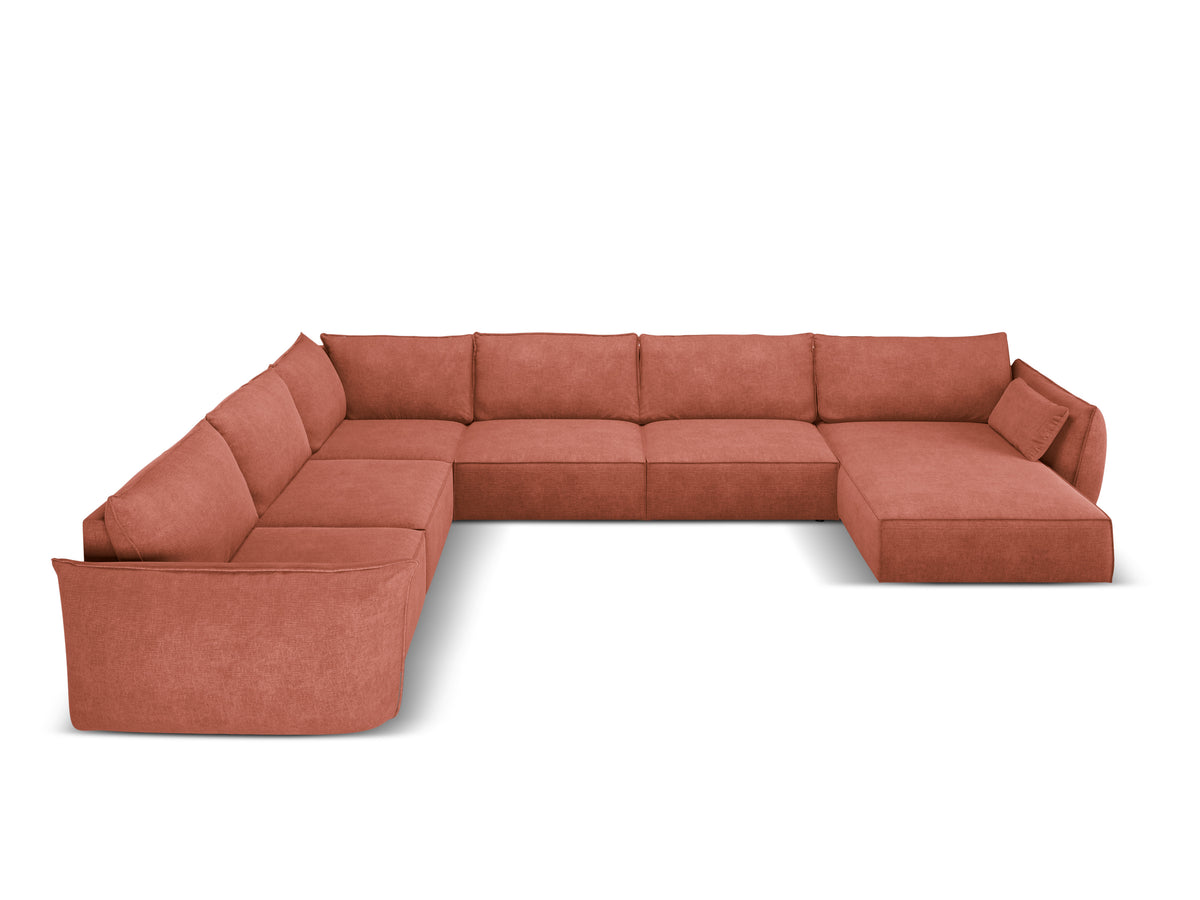 Panoramische hoekbank in chenille stof links VANDA terracotta