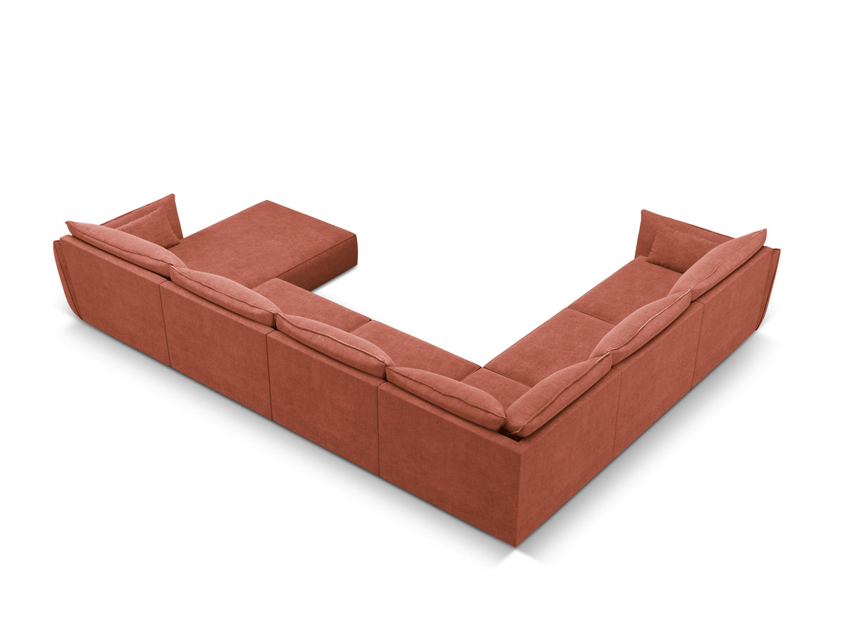 Panoramische hoekbank in chenille stof links VANDA terracotta