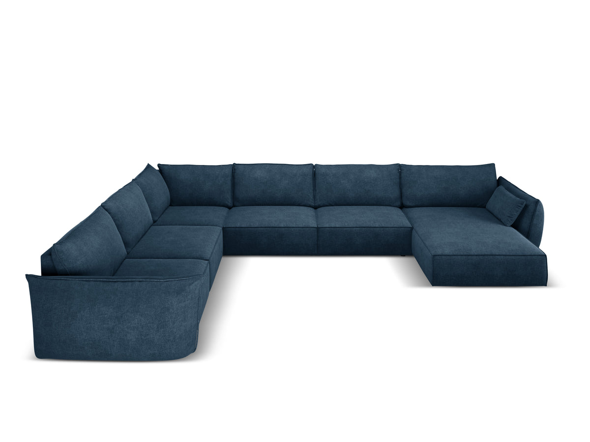 Panoramische hoekbank in chenille stof links VANDA koninklijk blauw