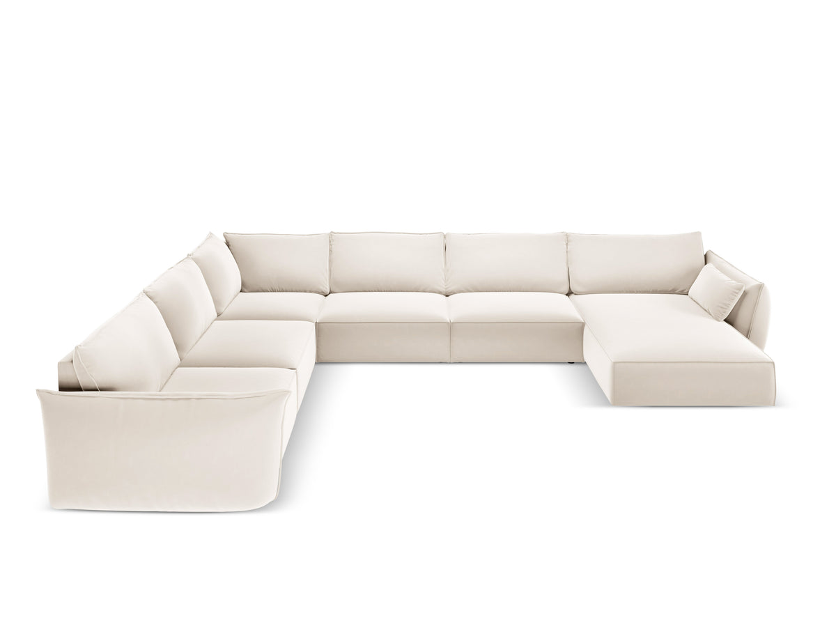 Panoramische fluwelen hoekbank links VANDA beige