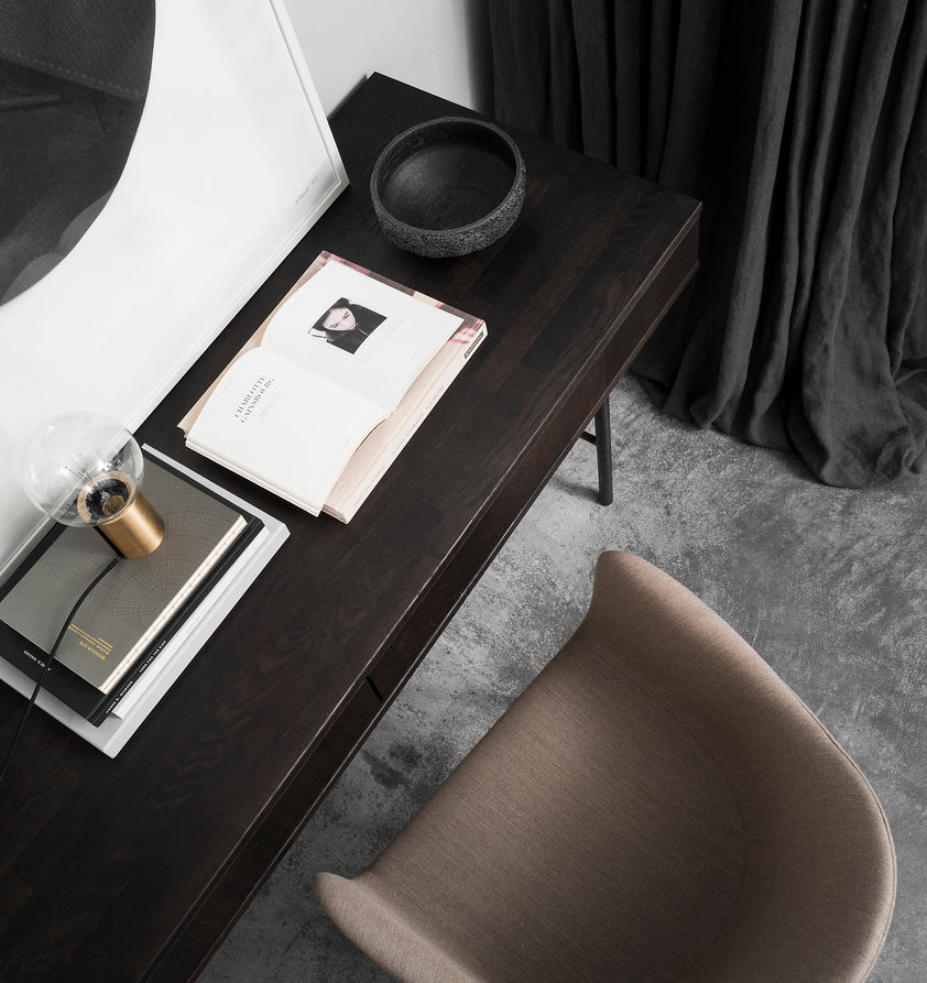 HARBOUR Armchair with Armrests, Cognac Leather with Oak Base