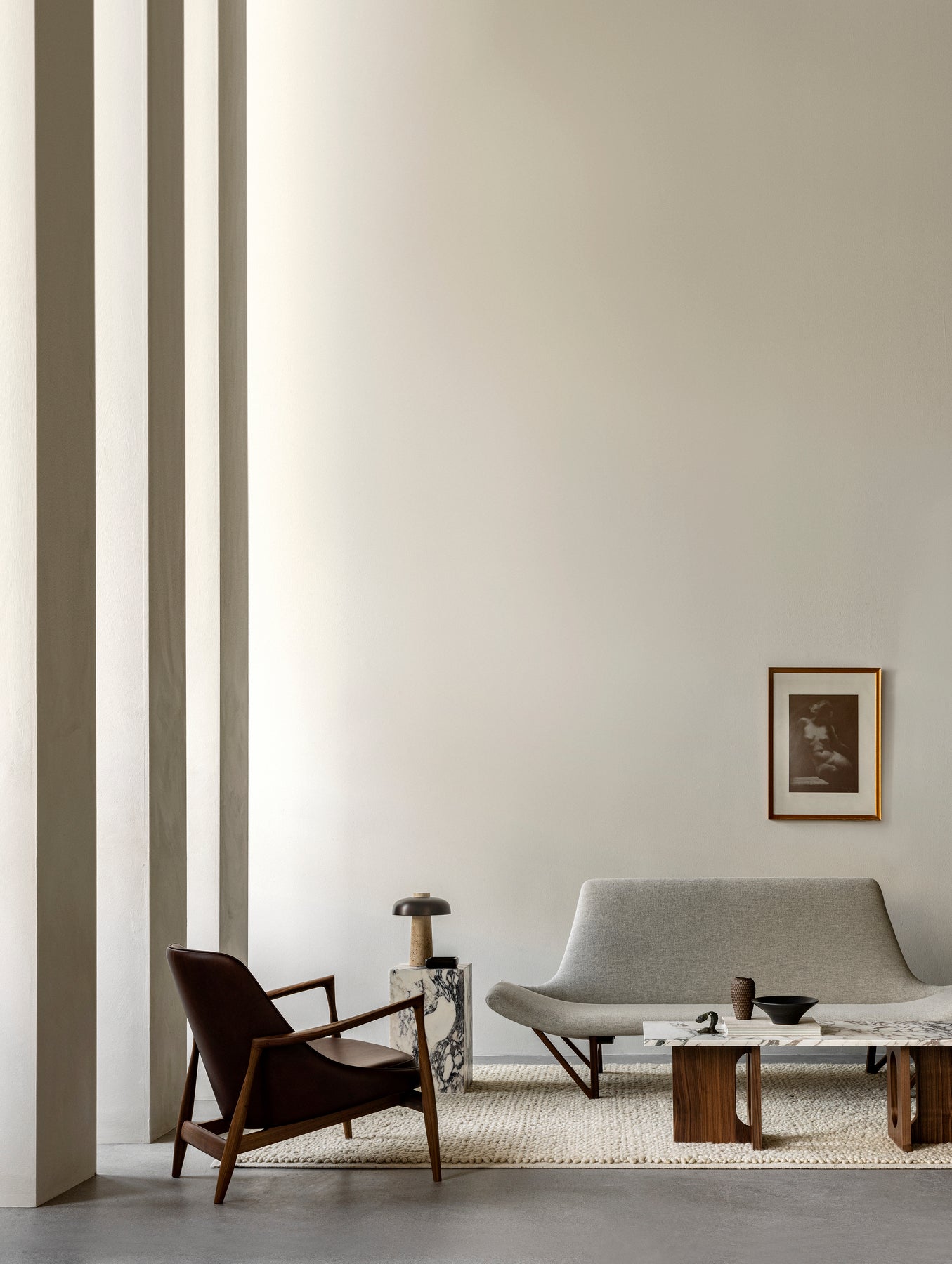 Sofa PAGODE creme mit Eichenbasis