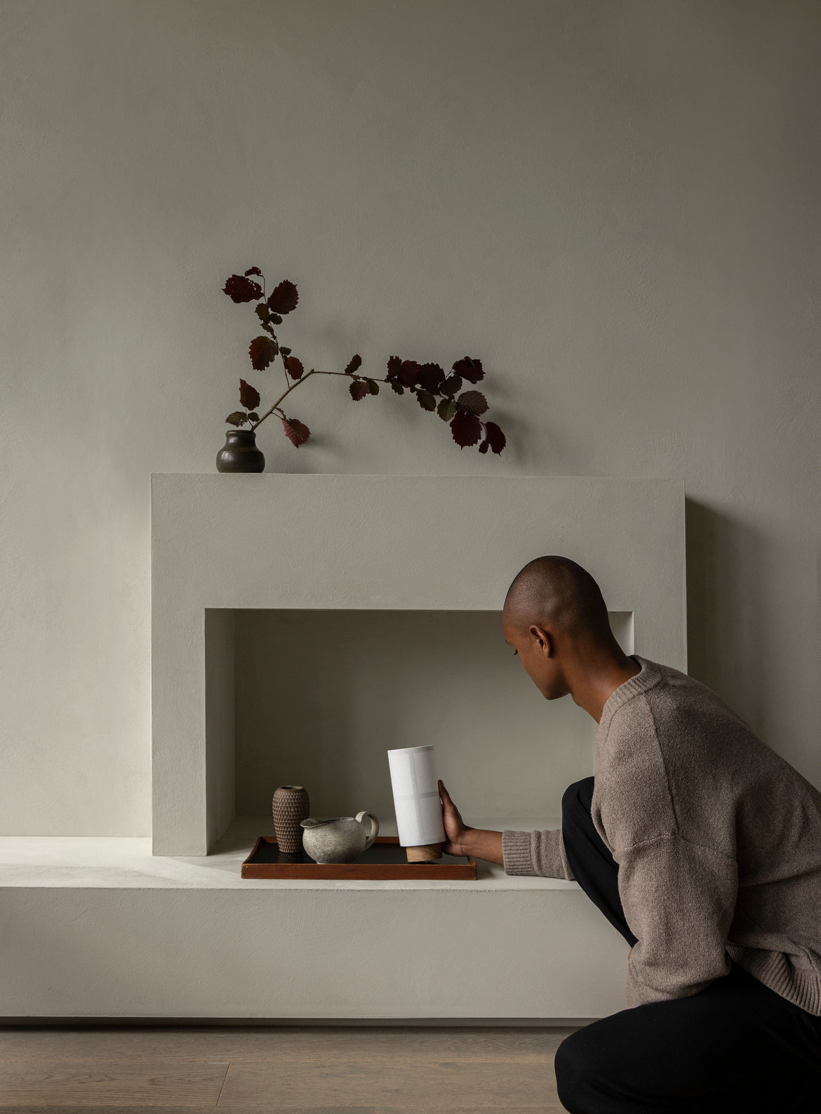 Portable lamp HASHIRA linen with ash base