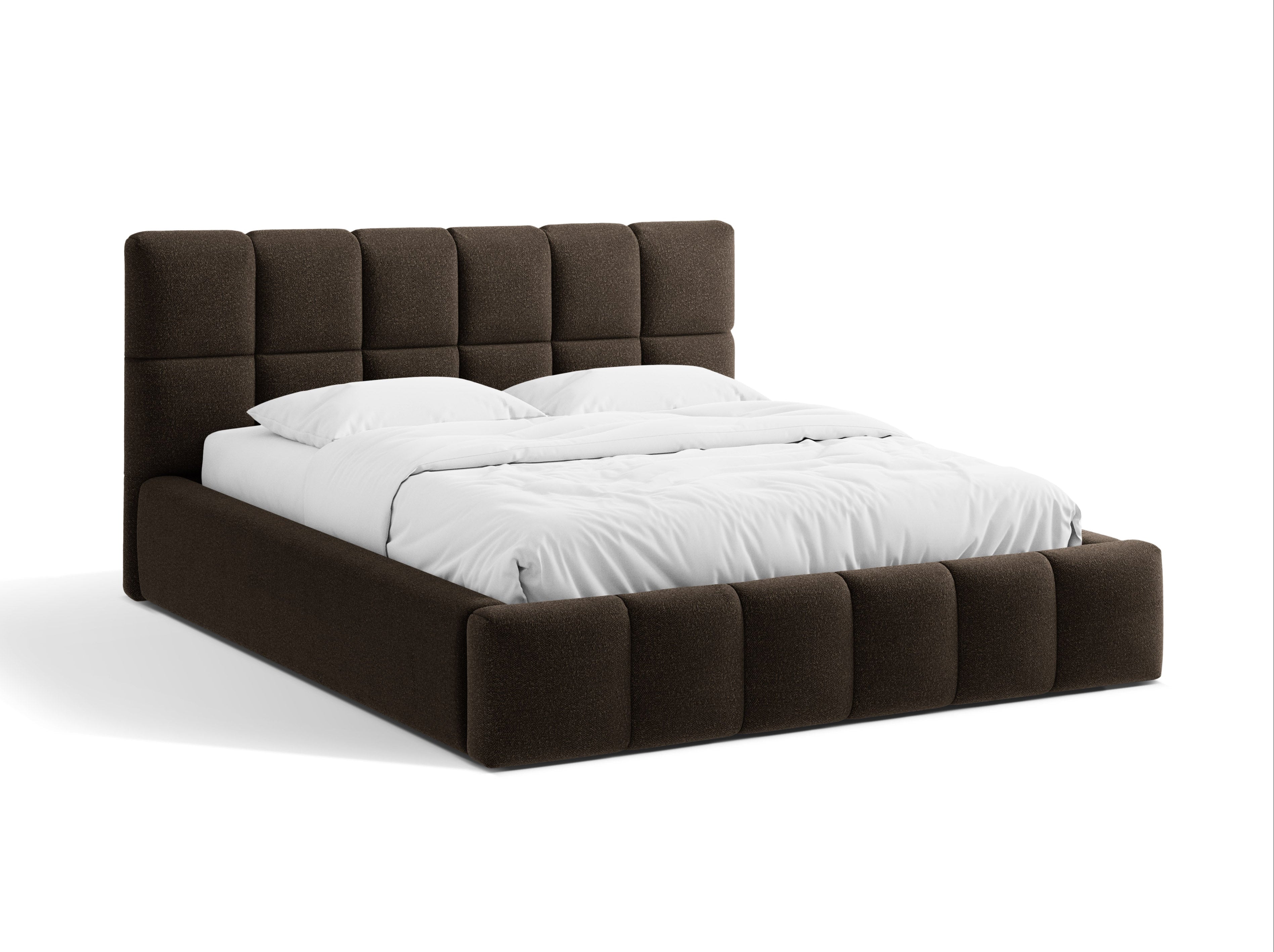 BELLIS bed met opbergruimte voor beddengoed in bruin boucle