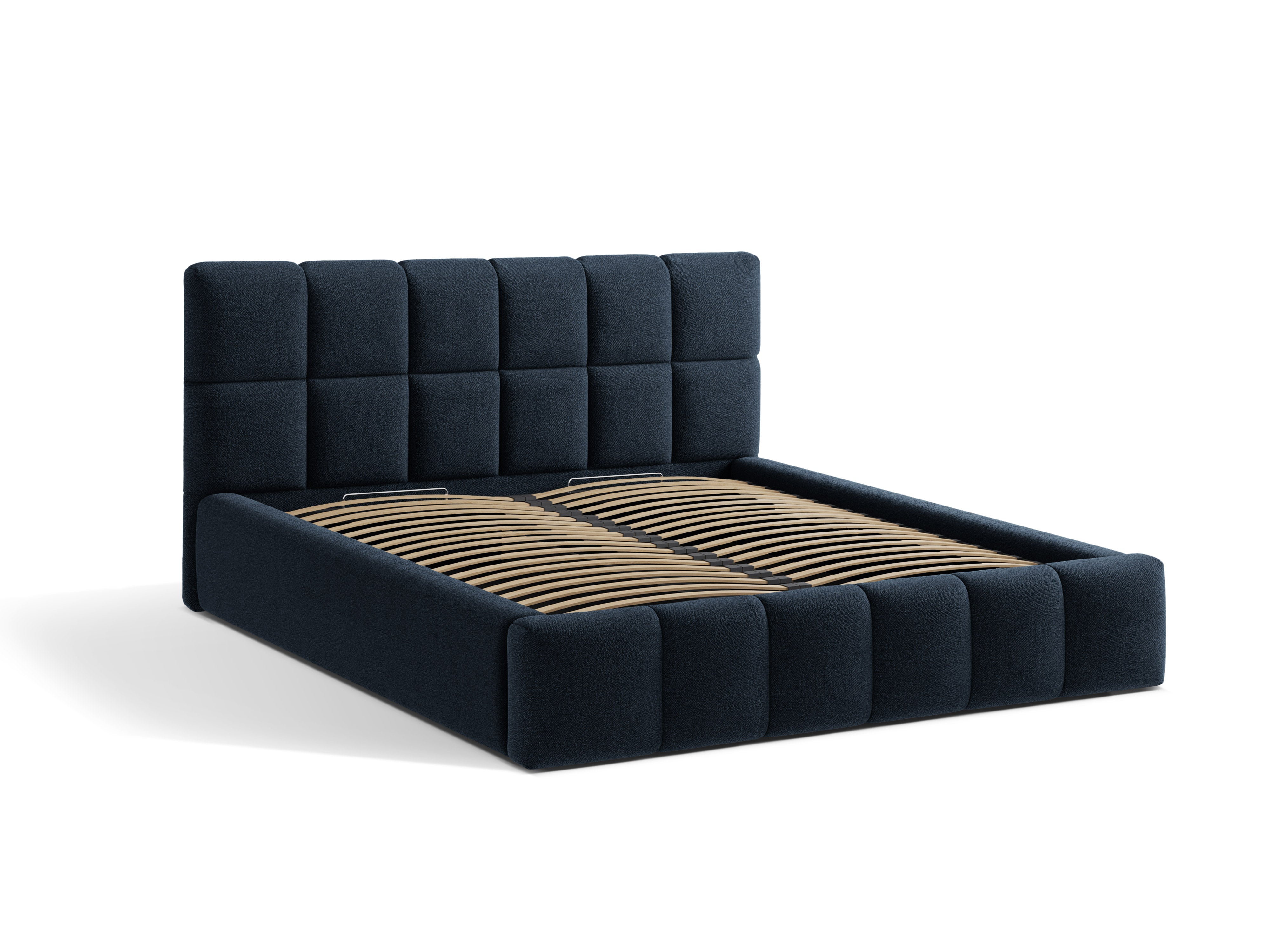 BELLIS bed met opbergruimte voor beddengoed in marineblauwe boucle