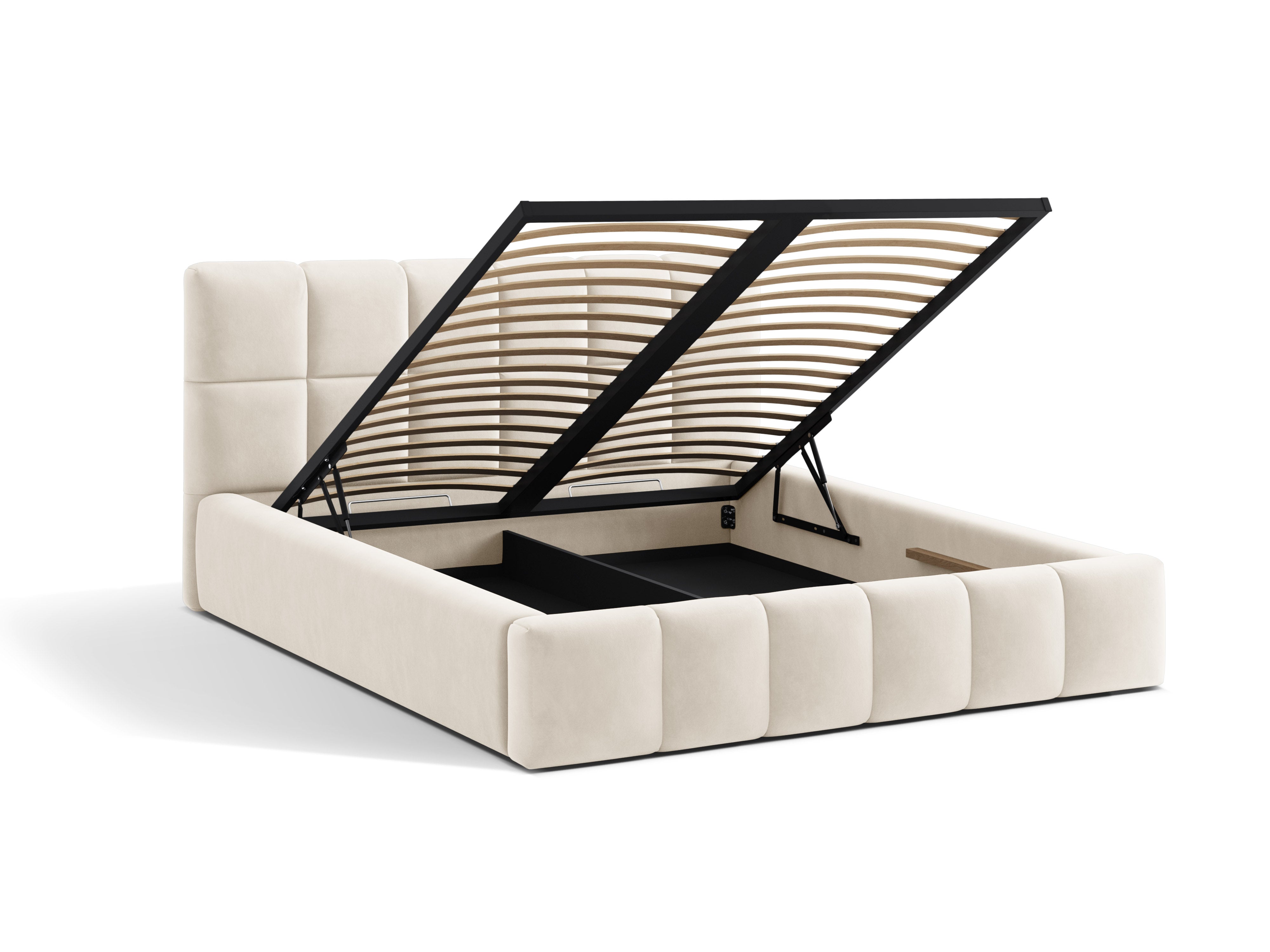 Velours bed met opbergruimte voor beddengoed BELLIS lichtbeige