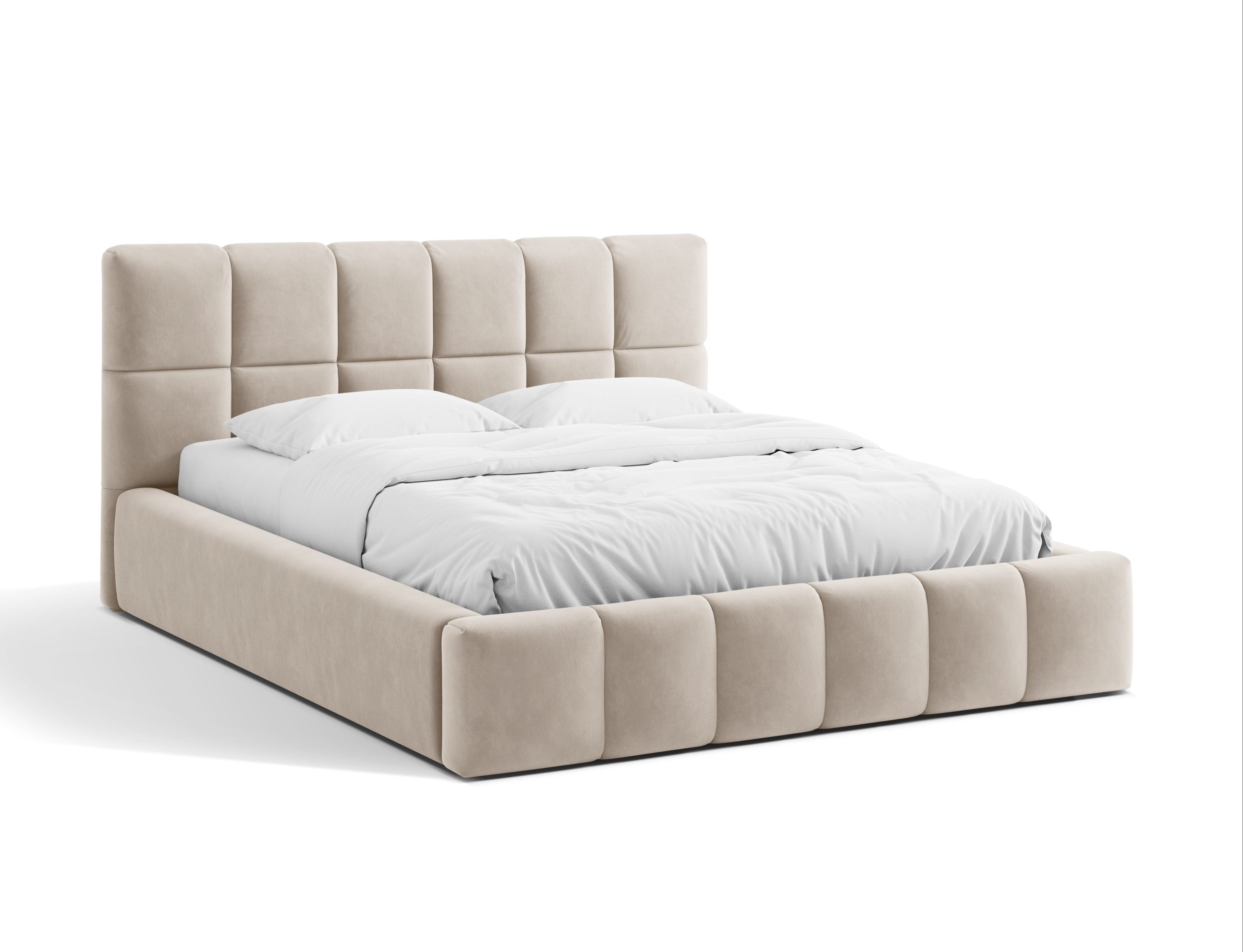 Velours bed met opbergruimte voor beddengoed BELLIS beige