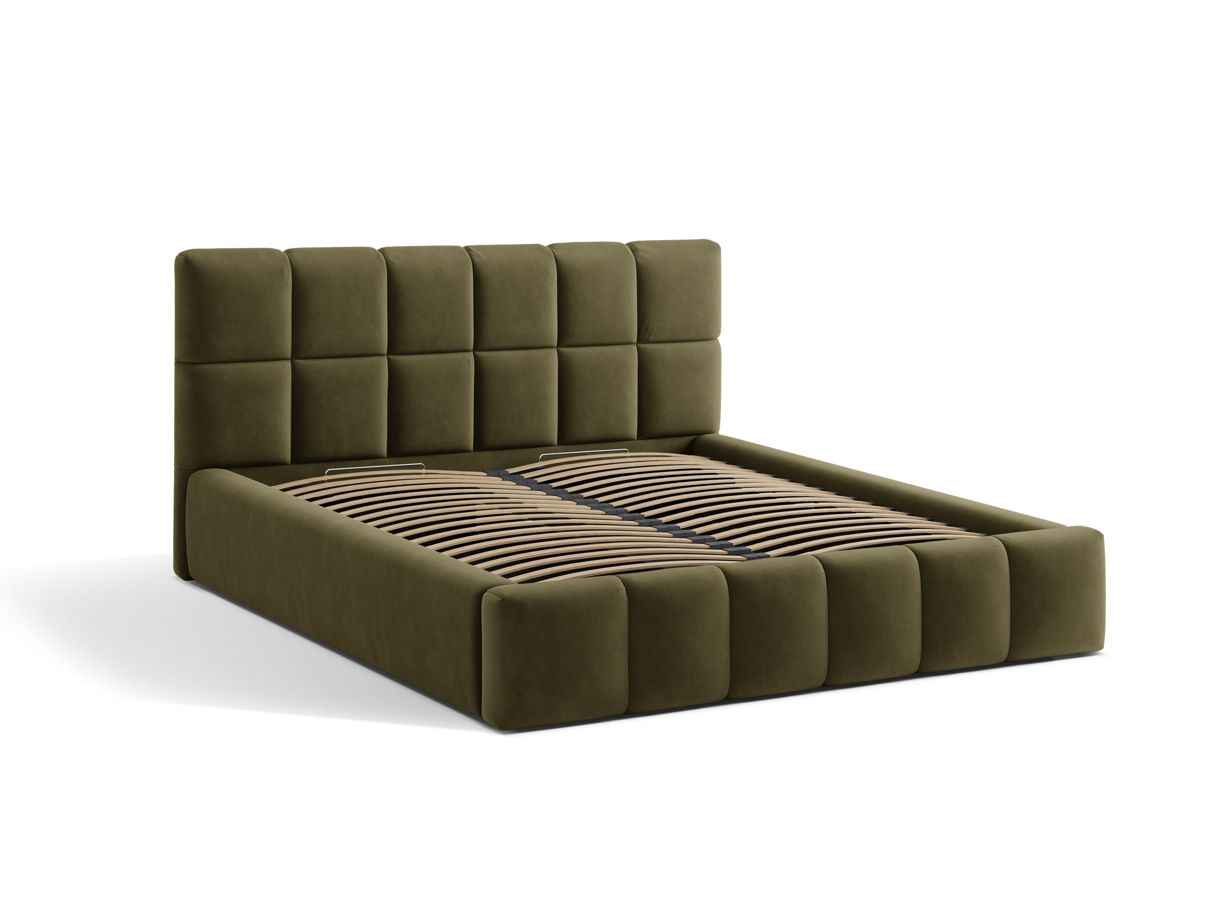 Velours bed met opbergruimte voor beddengoed BELLIS olijfgroen