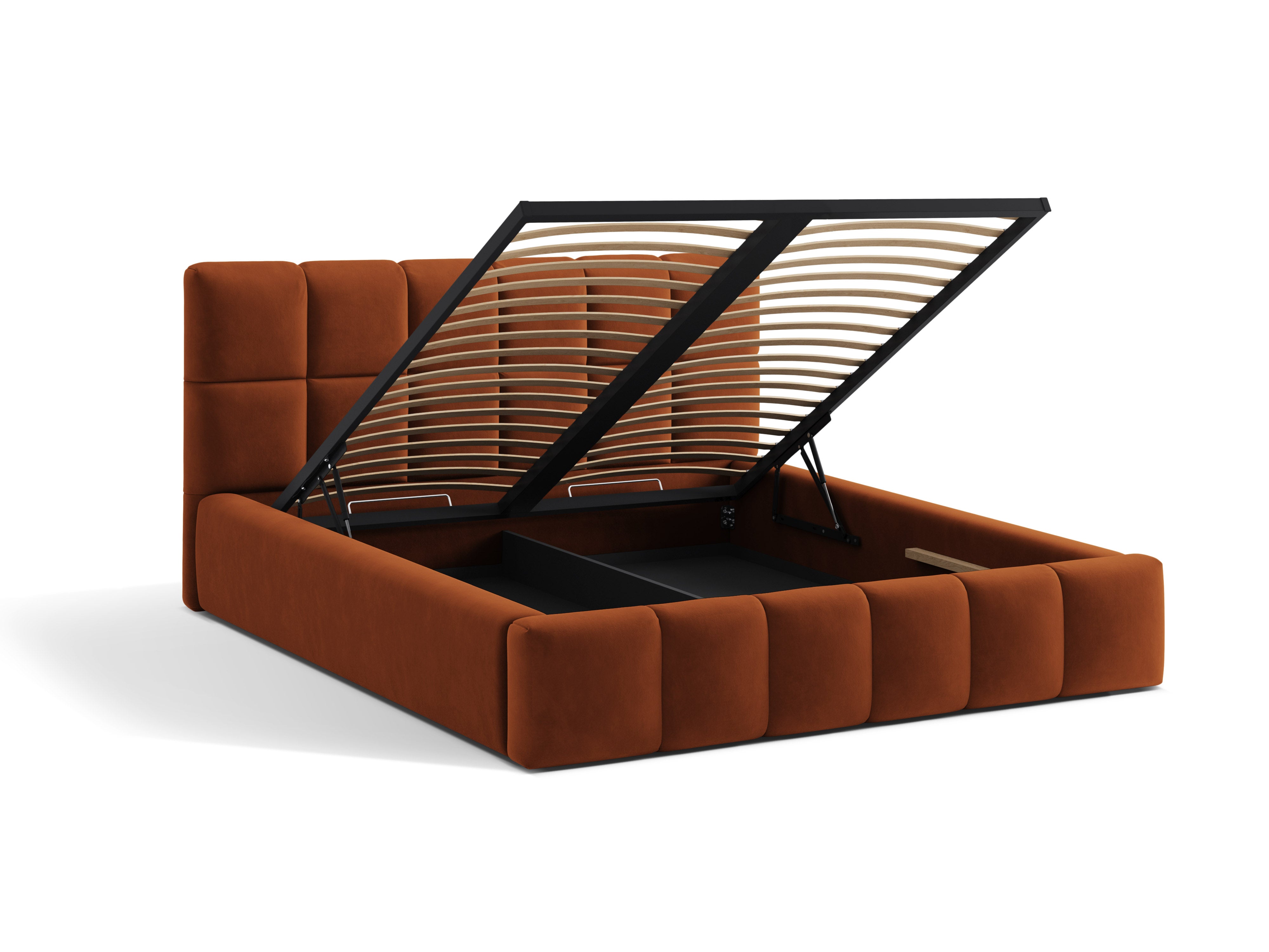 Velours bed met opbergruimte voor beddengoed BELLIS baksteen