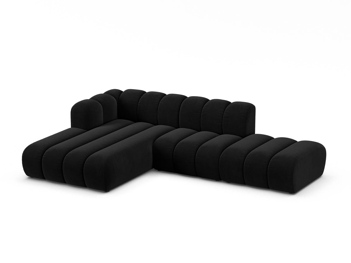 Narożnik aksamitny 5-osobowy lewostronny LUPINE czarny – sofa narożna