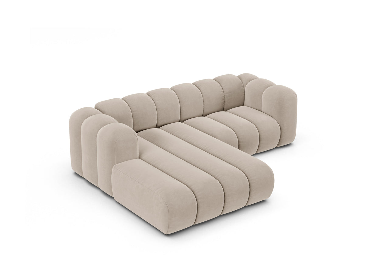 Narożnik aksamitny 3-osobowy lewostronny LUPINE beżowy – sofa narożna