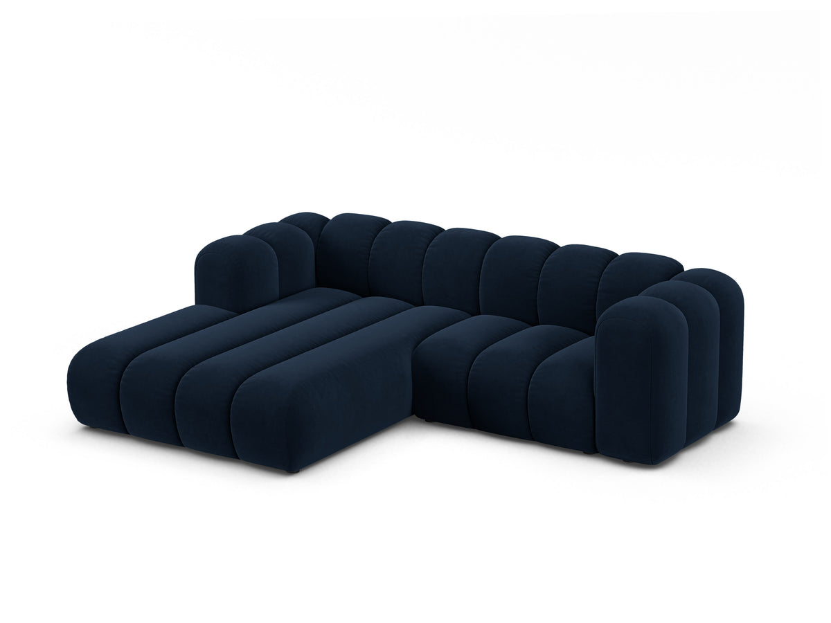 Narożnik aksamitny 3-osobowy lewostronny LUPINE granatowy – szenil