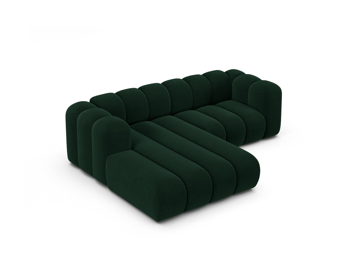 Narożnik aksamitny 3-osobowy lewostronny LUPINE butelkowy zielony – sofa narożna