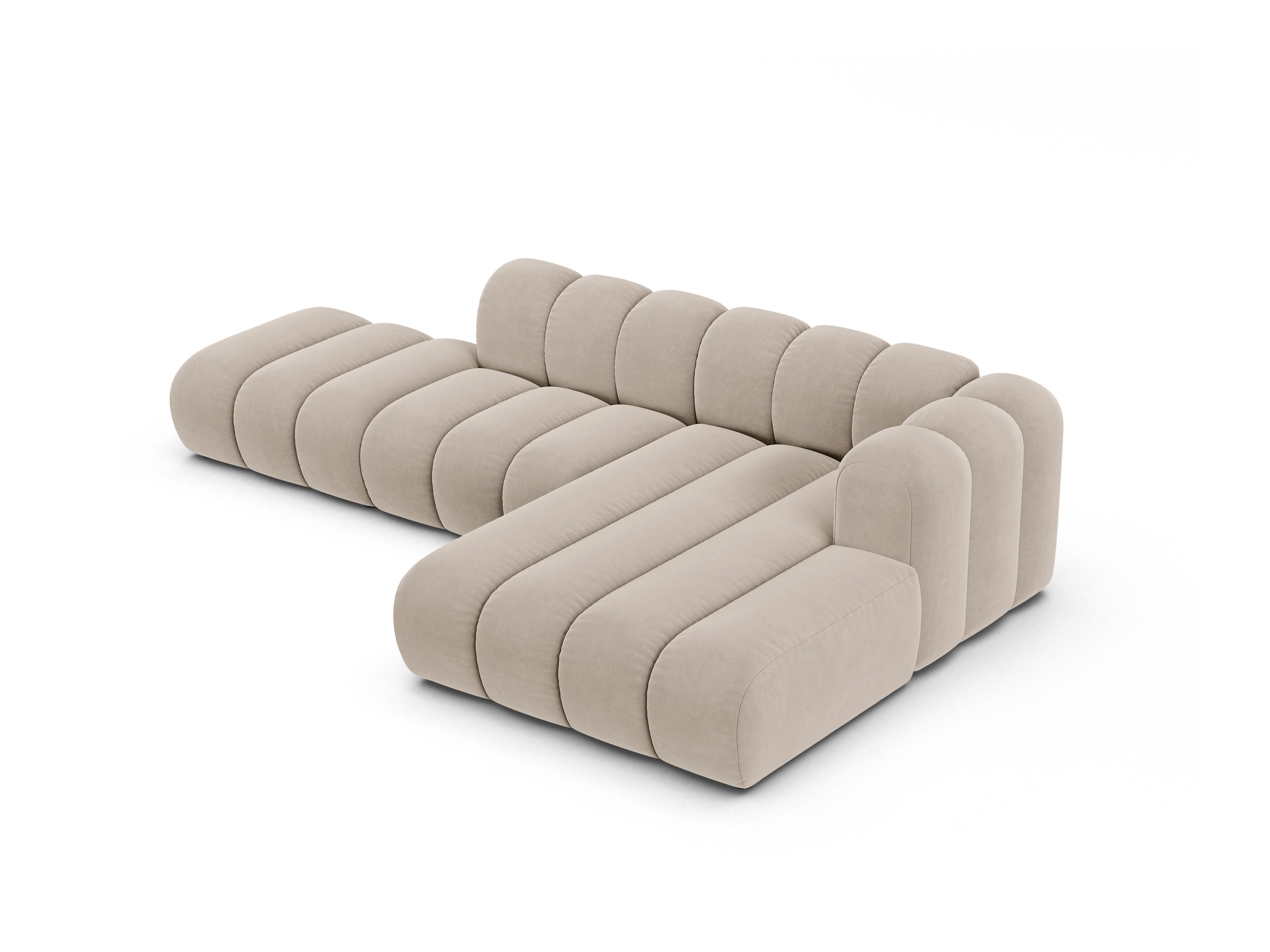 Narożnik aksamitny 5-osobowy prawostronny LUPINE beżowy – sofa narożna