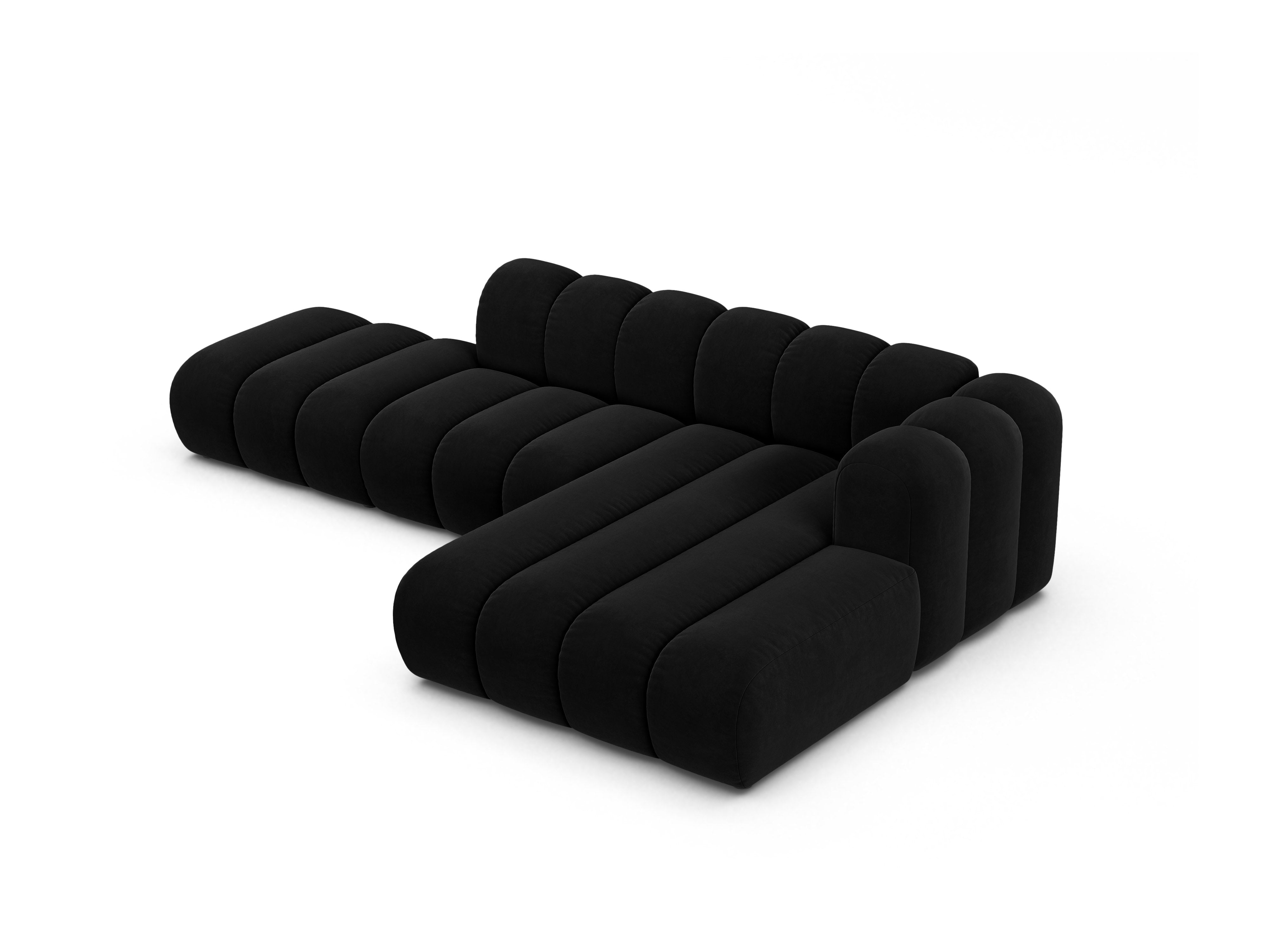 Narożnik aksamitny 5-osobowy prawostronny LUPINE czarny – sofa narożna