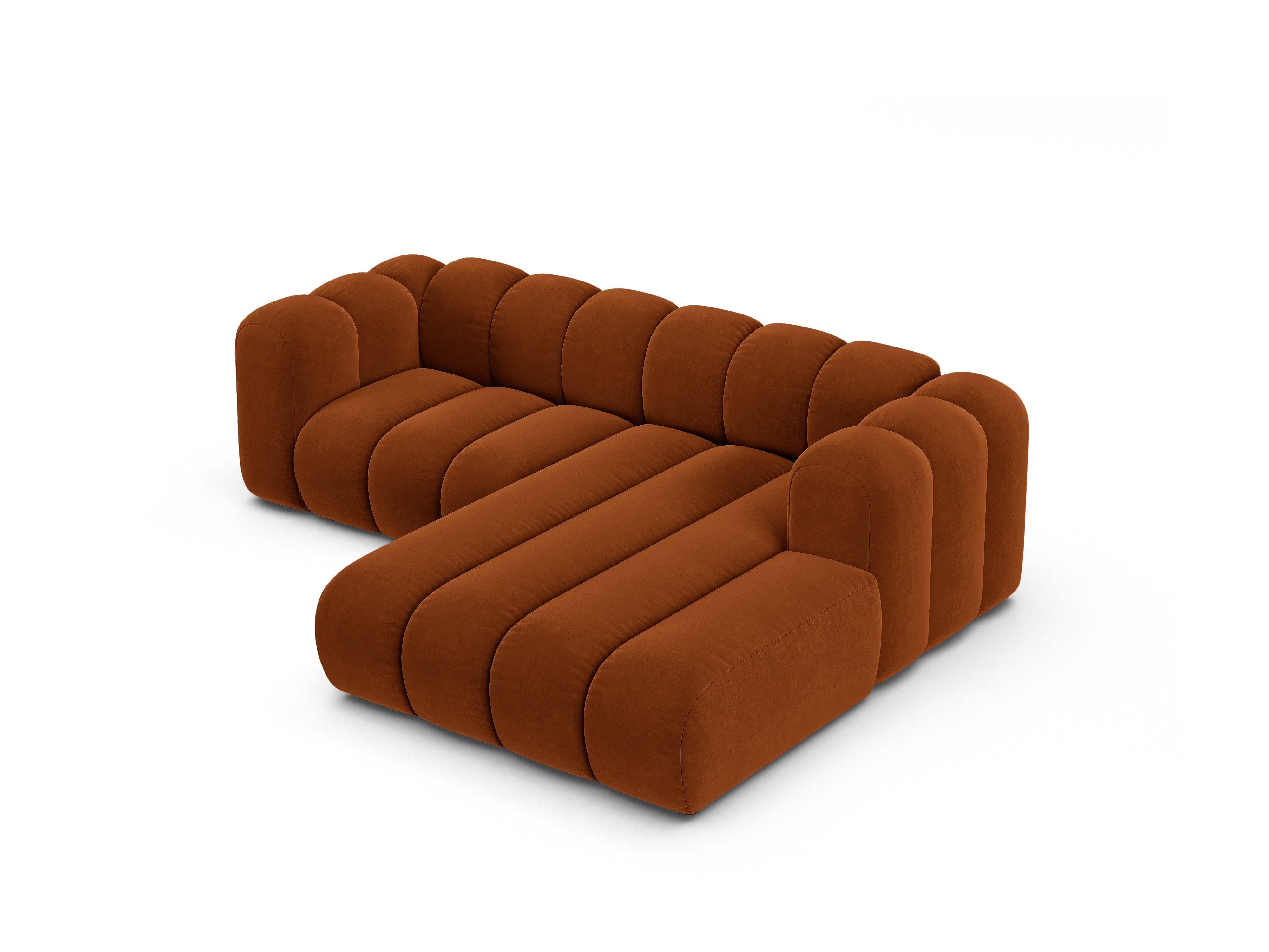 Narożnik aksamitny 3-osobowy prawostronny LUPINE ceglany – sofa narożna