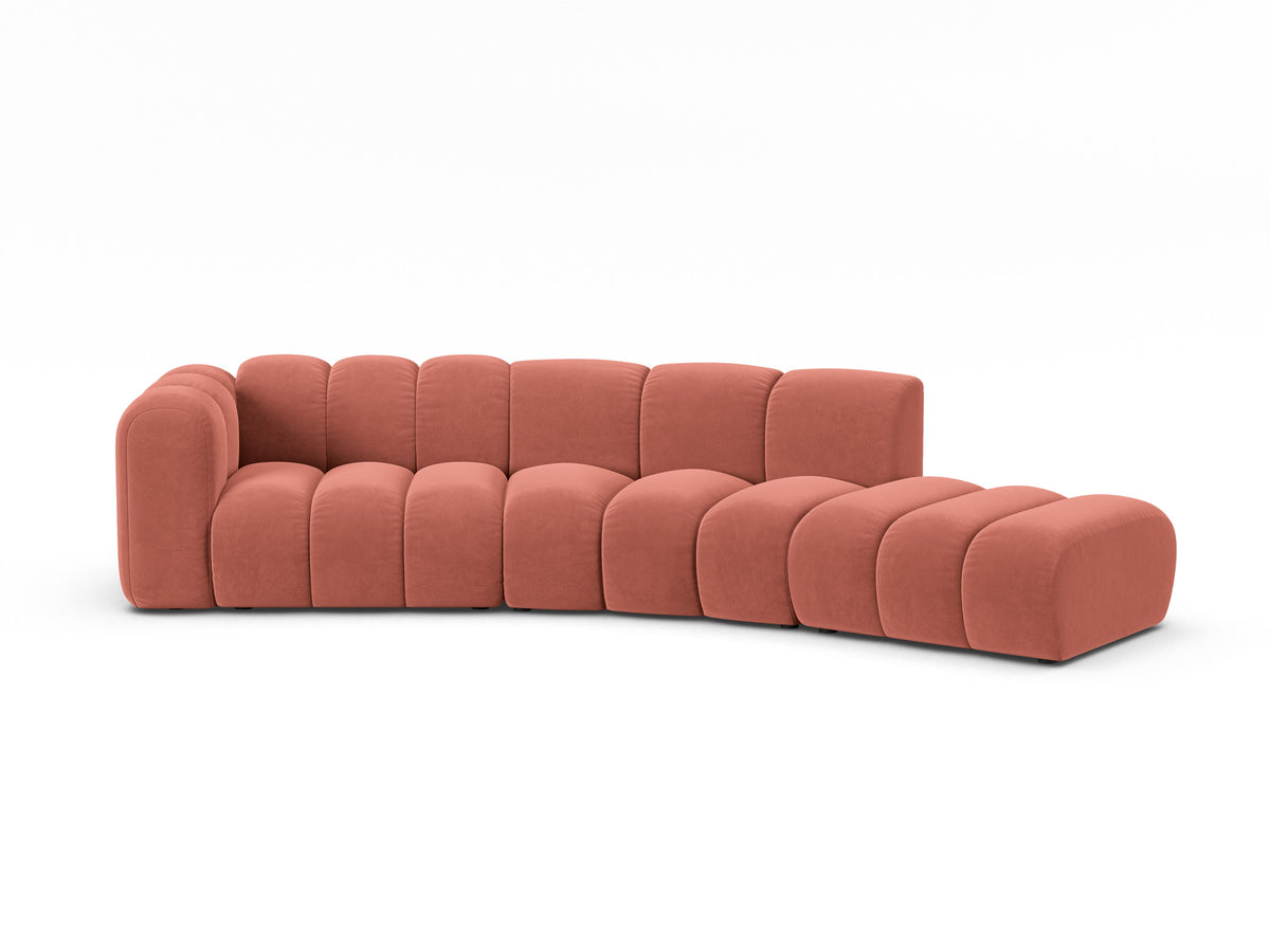 Sofa aksamitna 5-osobowa prawostronna LUPINE koralowy – Micadoni
