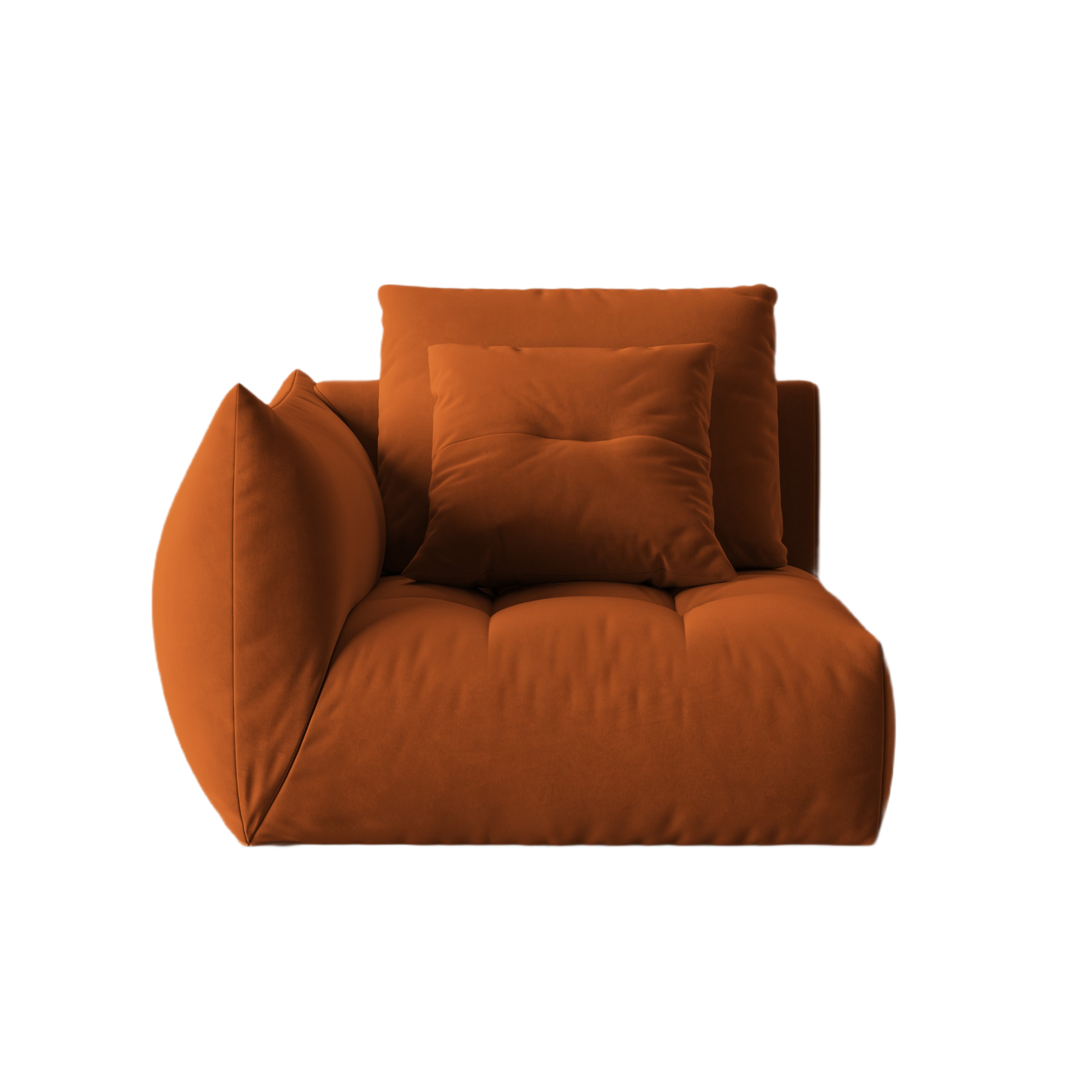 Modulares Samtsofa BLOOM - linkes Element Terrakotta