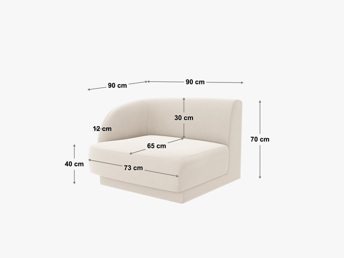 Sofa modułowa aksamitna MILEY - moduł lewostronny żółty – styl minimalistyczny