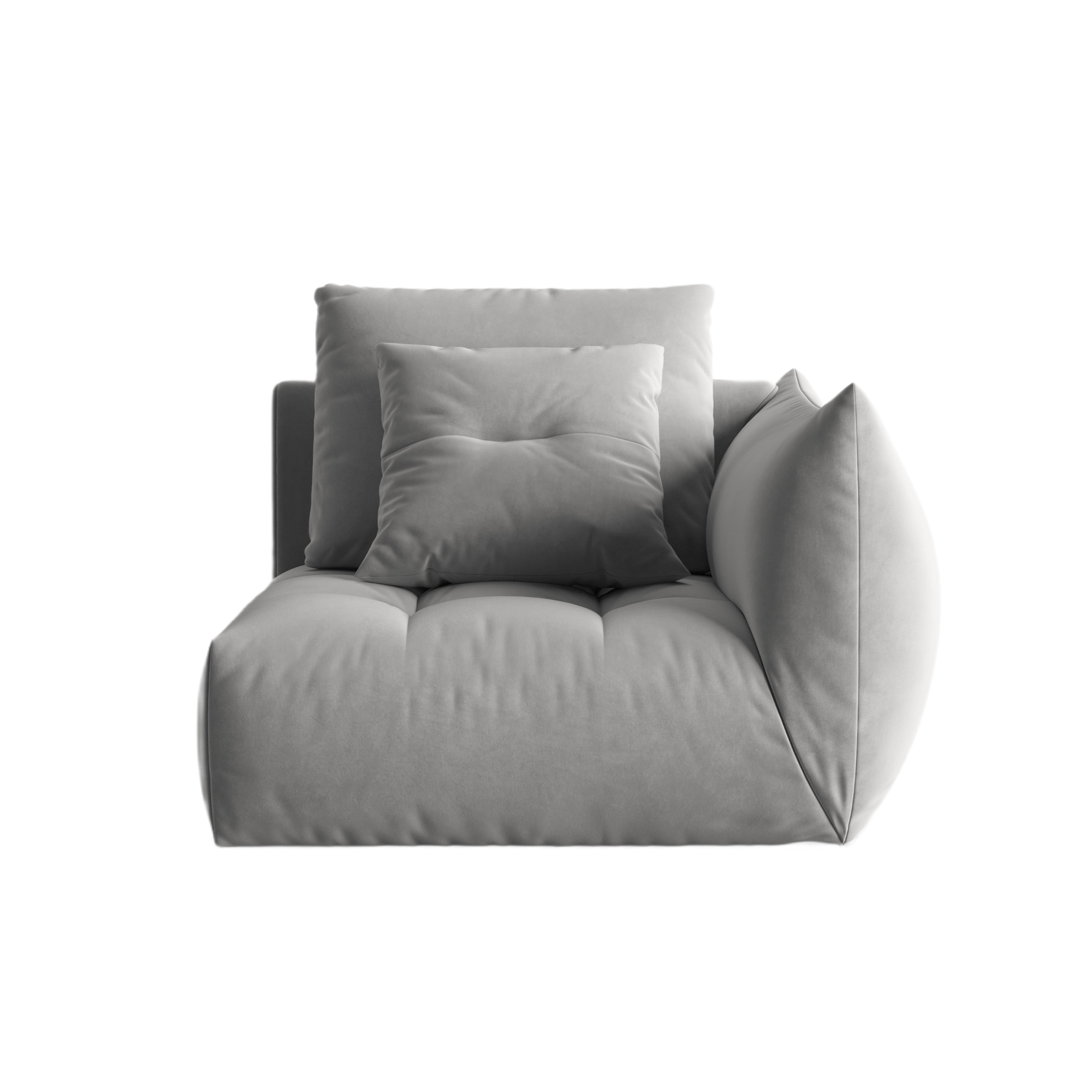 Velvet modular sofa BLOOM - right-side element gray