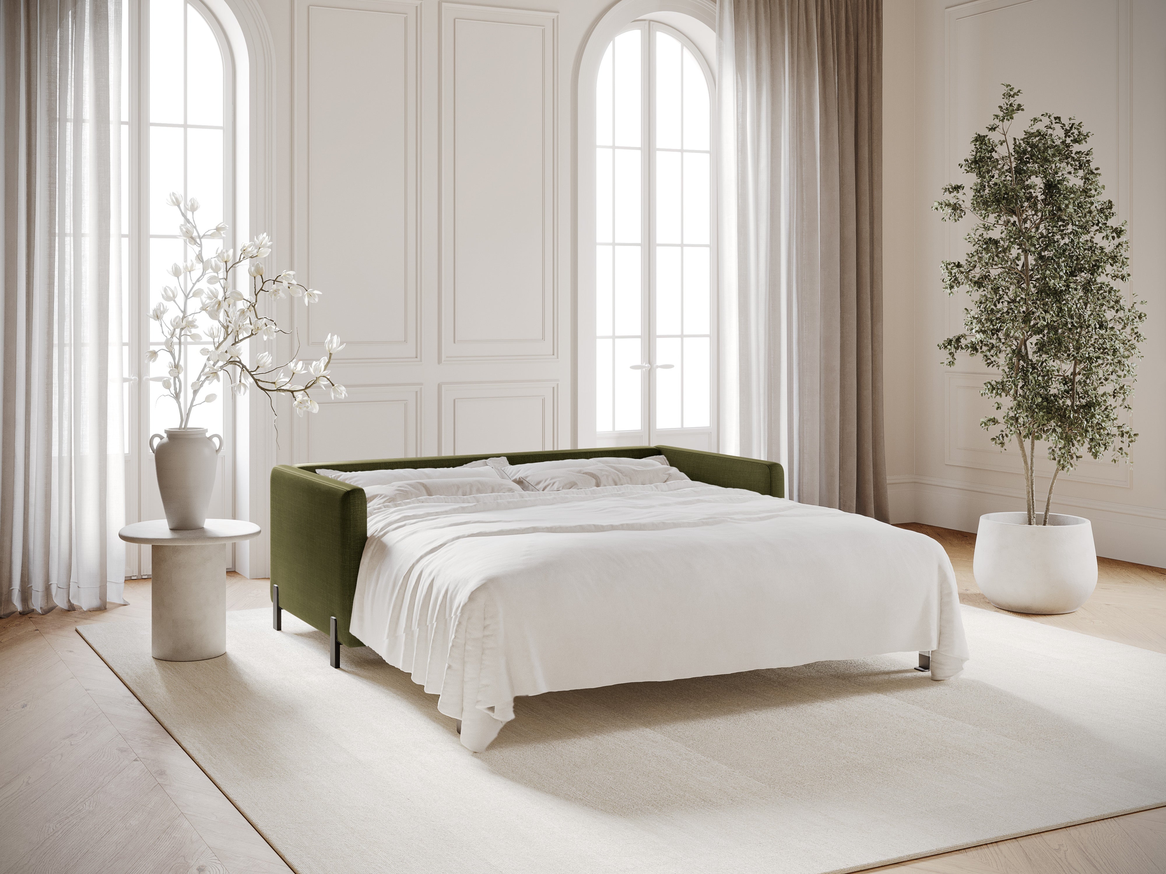 2-seater sofa with sleeping function GLORIA green chenille