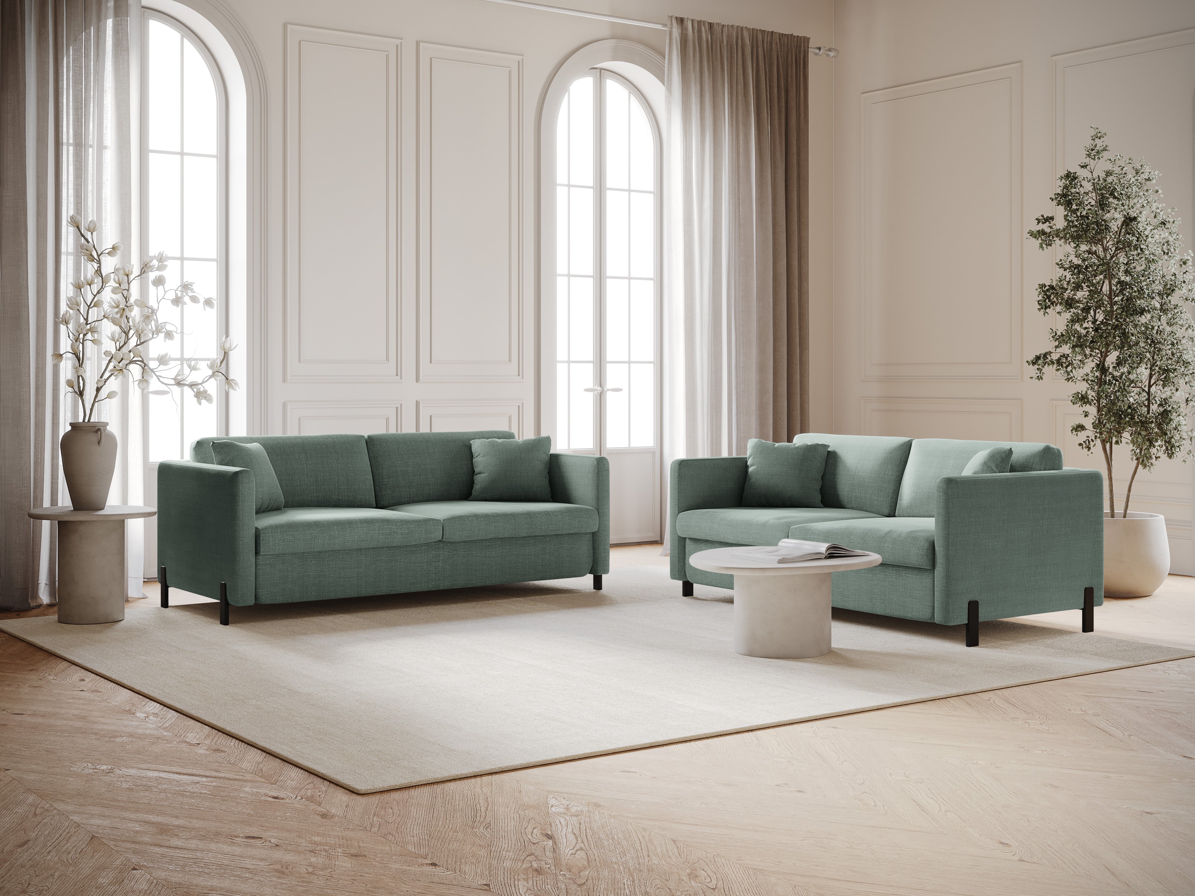 2-seater sofa with sleeping function GLORIA mint chenille