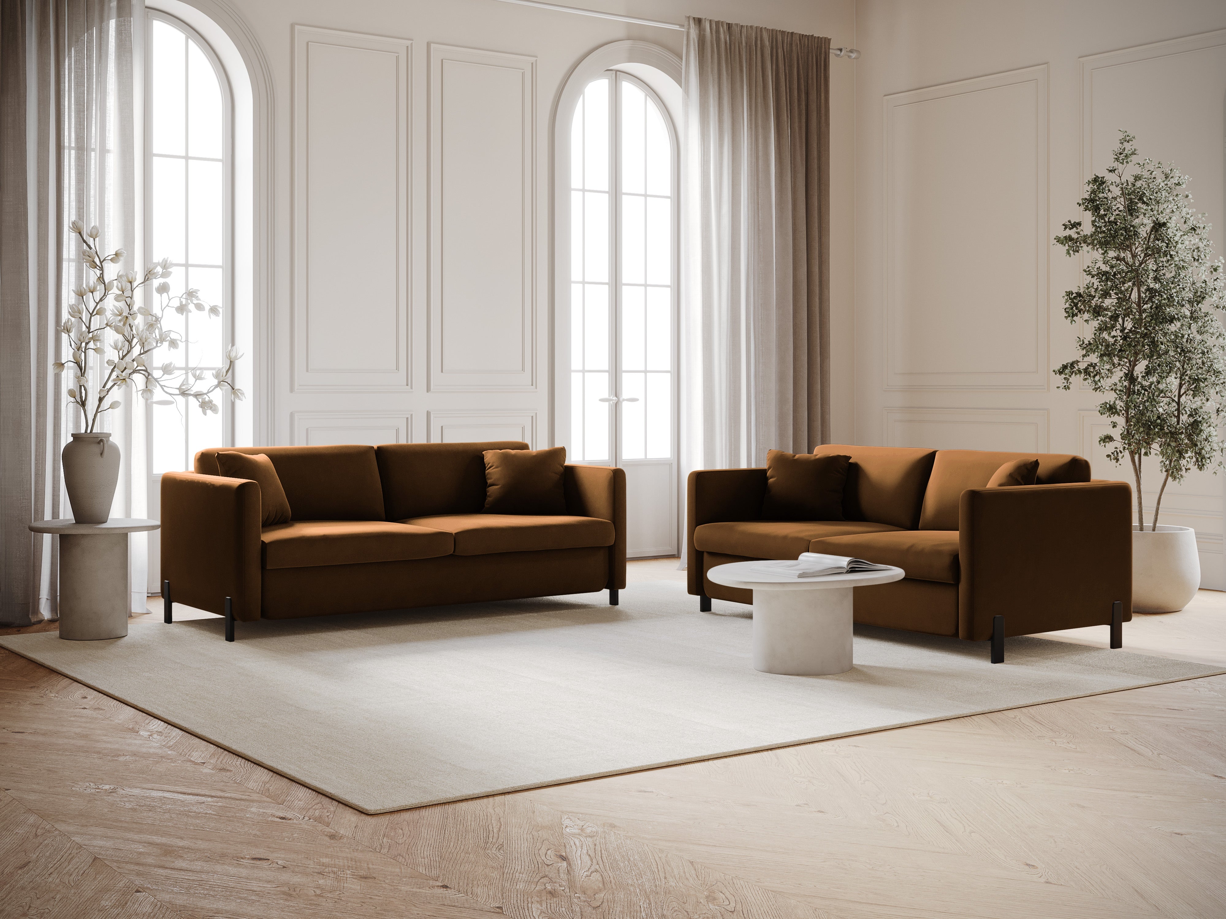 Sofa aus Samt für 2 Personen mit Schlaf-Funktion GLORIA braun