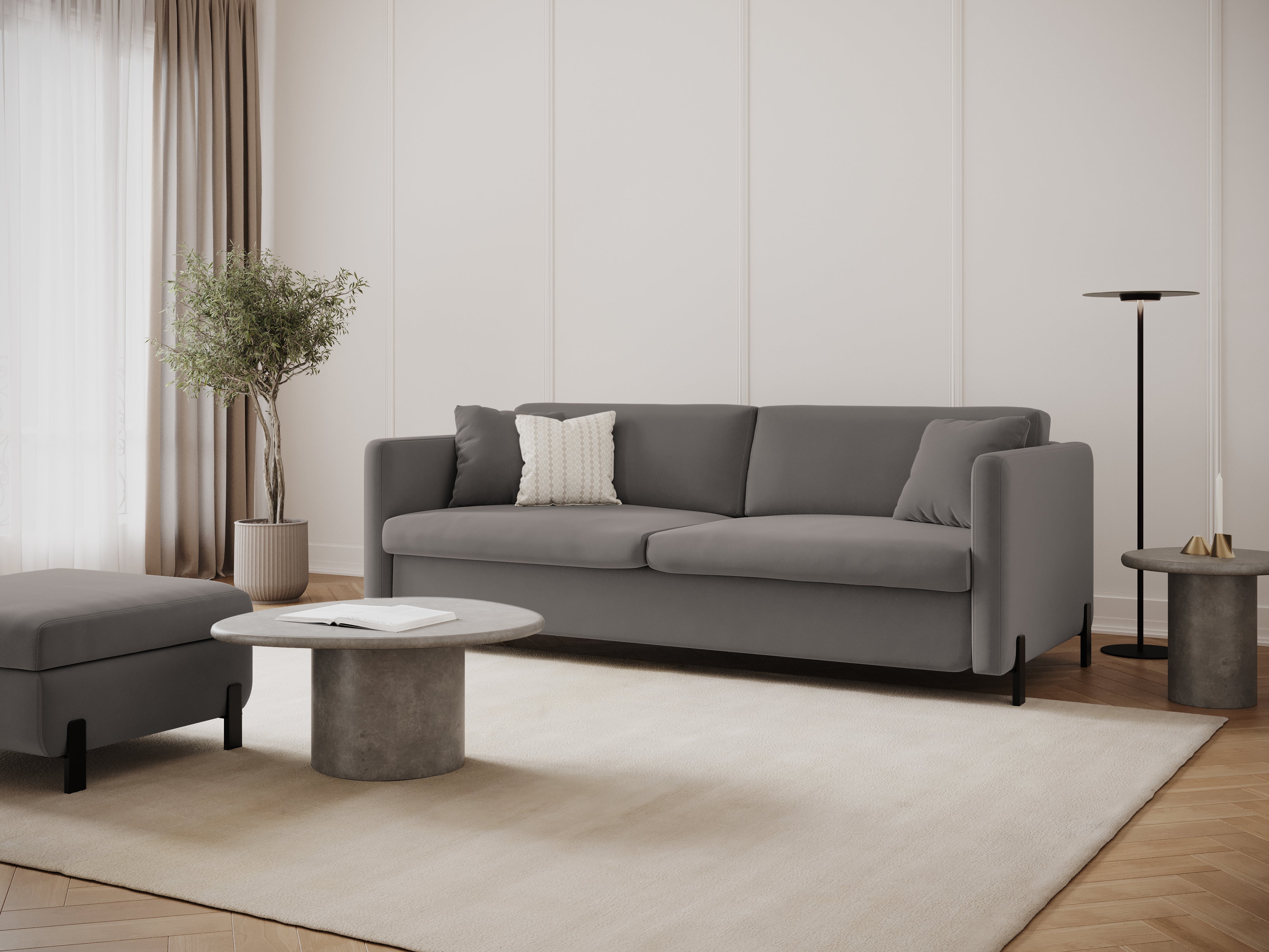 Velvet 2-seater sofa with sleeping function GLORIA gray