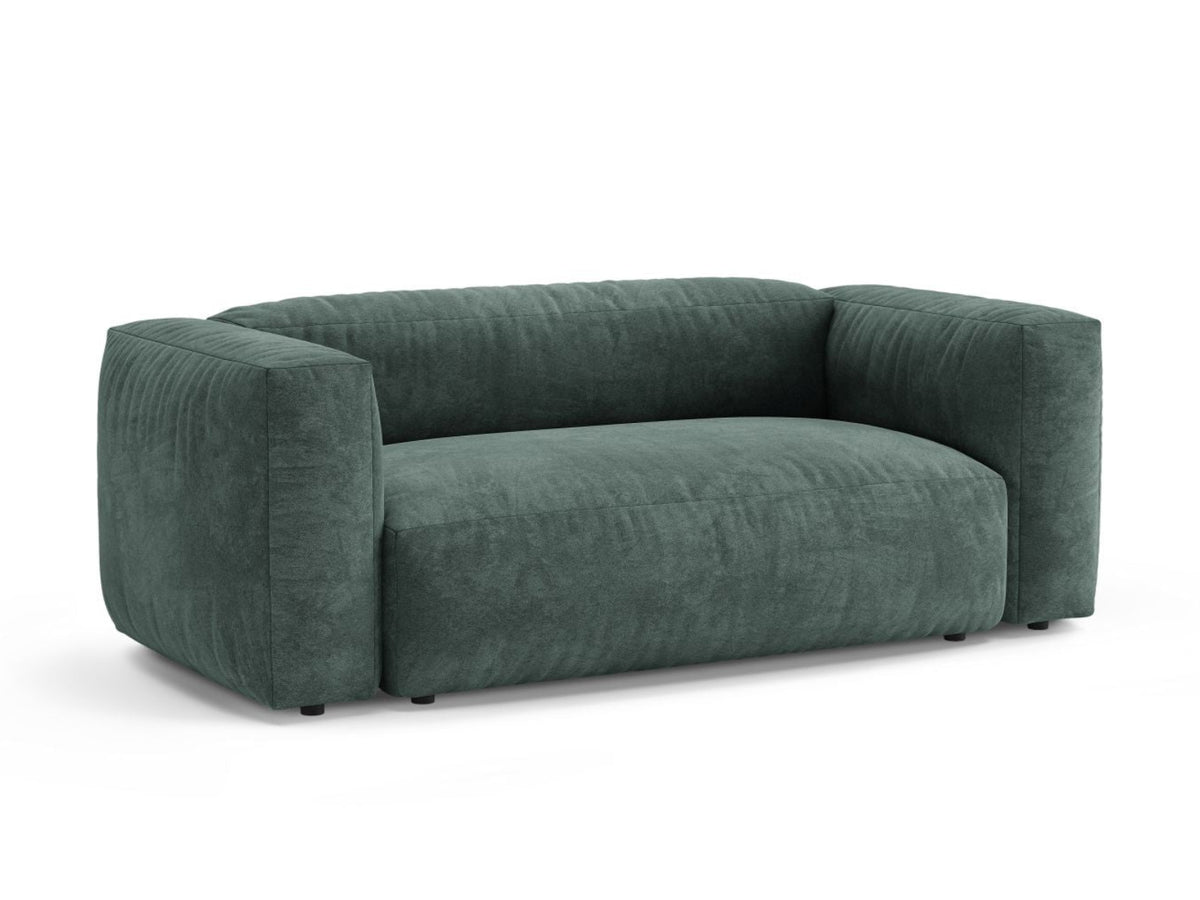 Sofa aksamitna 2-osobowa MARTINA petrol – ujęcie boczne