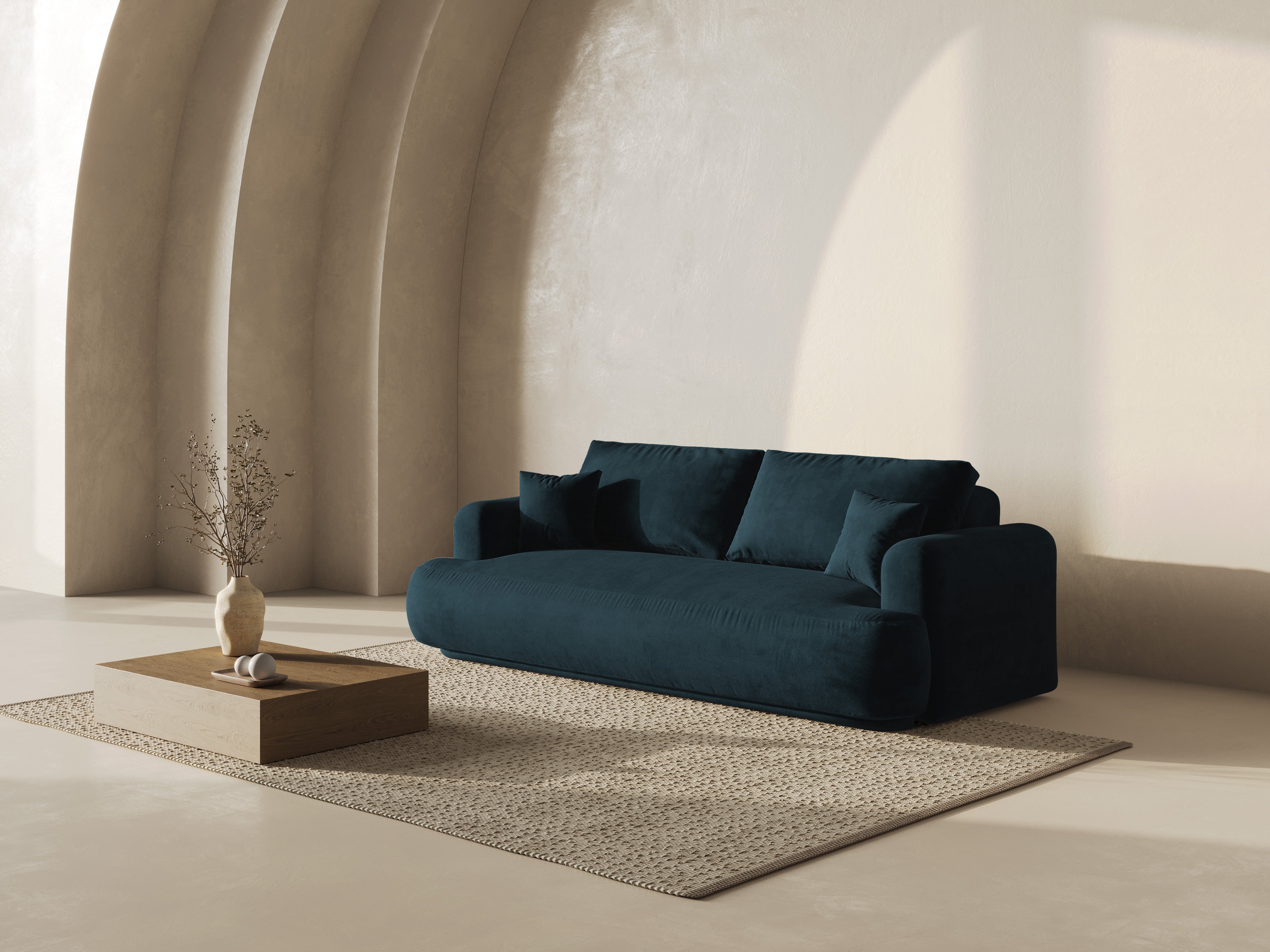 Samtsofa mit Ella Petrol Marine Blue Schlaffunktion